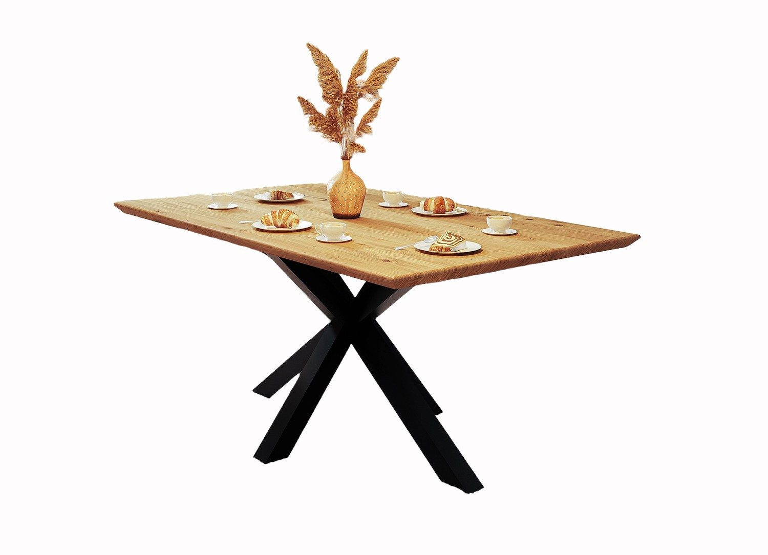 Natur24 Esstisch Swiss Cant Adao Esstisch Wildeiche 140x100 cm Tisch Massiv X-Gestell