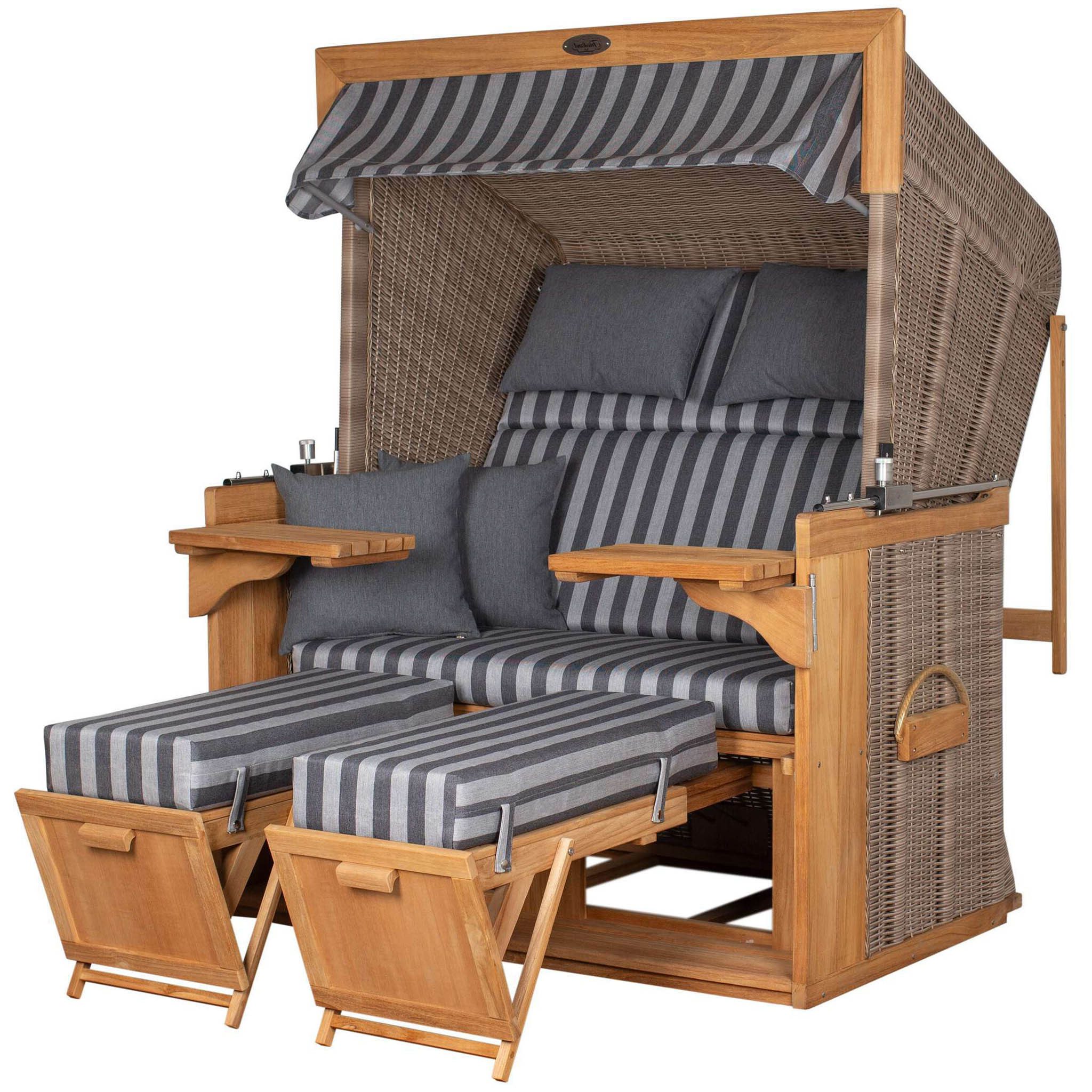 deVries PURE® Strandkorb Friesland Sylt XL - PE white kubu - Dessin 254, BxTxH: 135x90x165 cm, Volllieger, Nordsee-Strandkorb, (Strandkorb-Komplettset, 2-tlg., Strandkorb mit bequemer Polsterausstattung und inkl. Schutzhülle), Windschutzfolie, bequeme Kissenausstattung, Schutzhülle