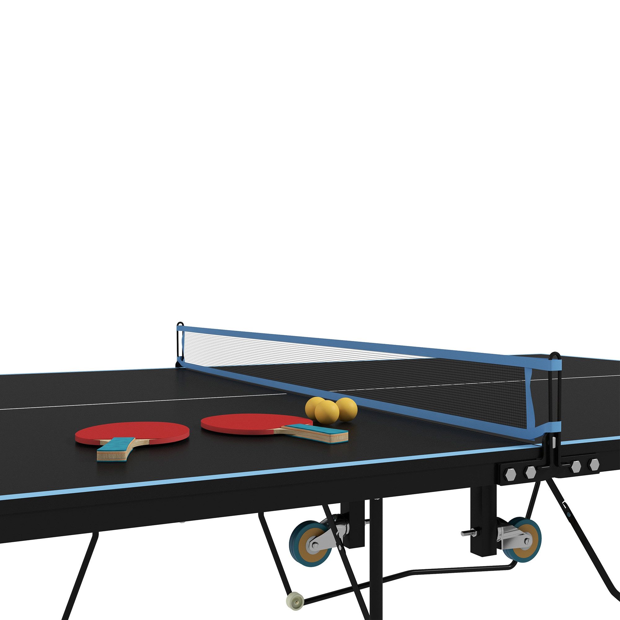 MC Star Tischtennisplatte Outdoor, Klappbar Tischtennistsich mit Netz, Rollen (2 Tischtennisschlägern und 3 Bällen, Stahl, Schwarz, 274 x 152,5 x 76 cm) – Bild 4 von 5
