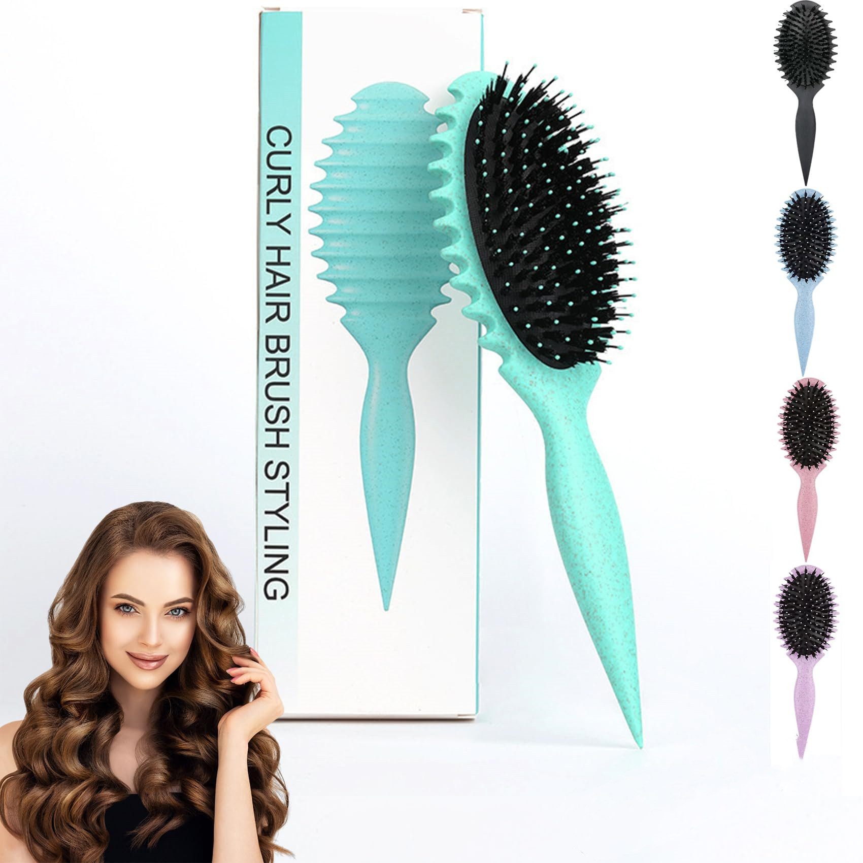 Forrlite Haarbürsten-Set Haarbürste,Lockenbürste,Curl Hair Brush für Damen,Wildschweinborsten, Haarbürste zum Kämmen und Formen, Professionelle Bürste Locken Trennung für definierte Locken