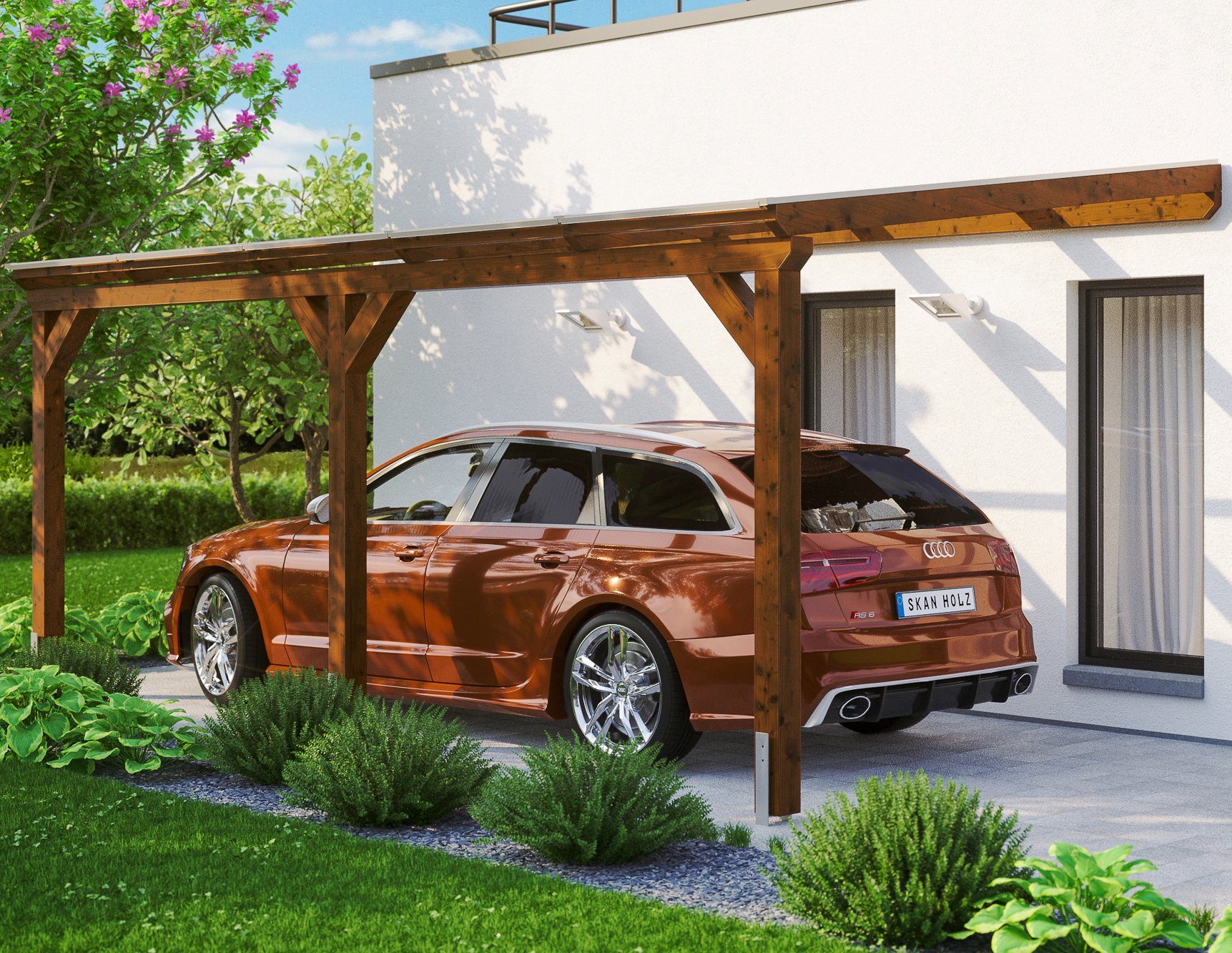 cm 213 Anlehncarport BxT: Vogtland, Einfahrtshöhe 300x541 Skanholz braun cm,