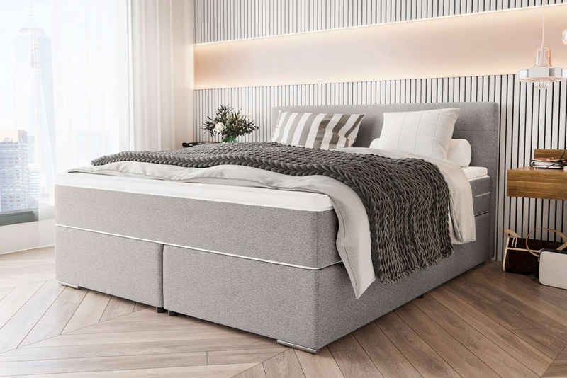 Stylefy Boxspringbett Phönix (Schlafzimmerbett, Bett), 140/160/180 x 200 cm, mit Taschenfederkernmatratze und Topper