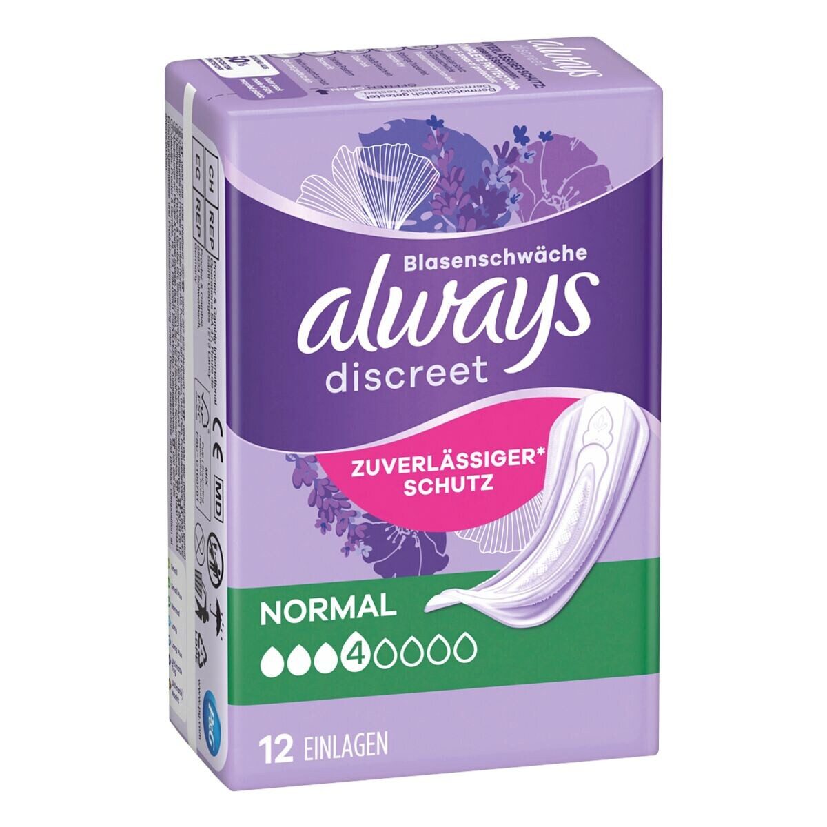 always Inkontinenz-Einlage Discreet Normal, 4, 12-St., Saugstärke 4 - mittlere Blasenschwäche