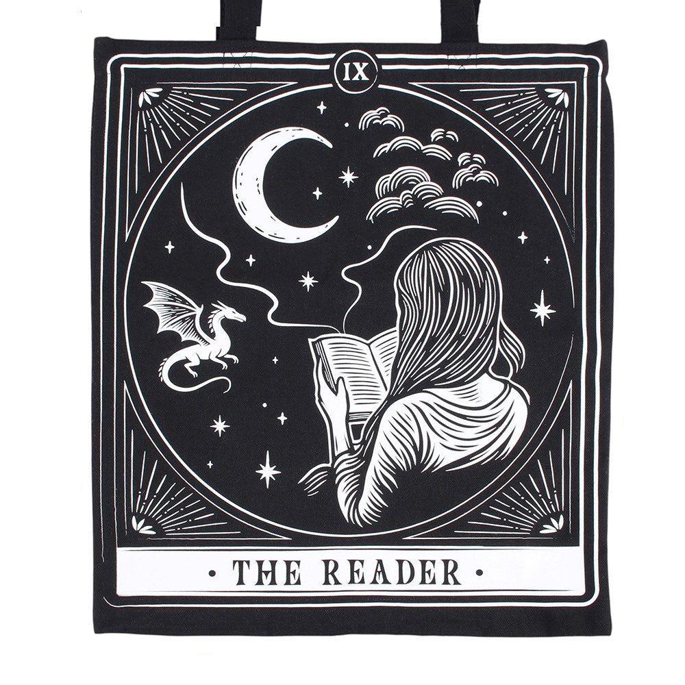 Something Different Schultertasche Witchy Tarot Stofftasche The Reader" Gothic Tote Bag Schwarz/Weiß