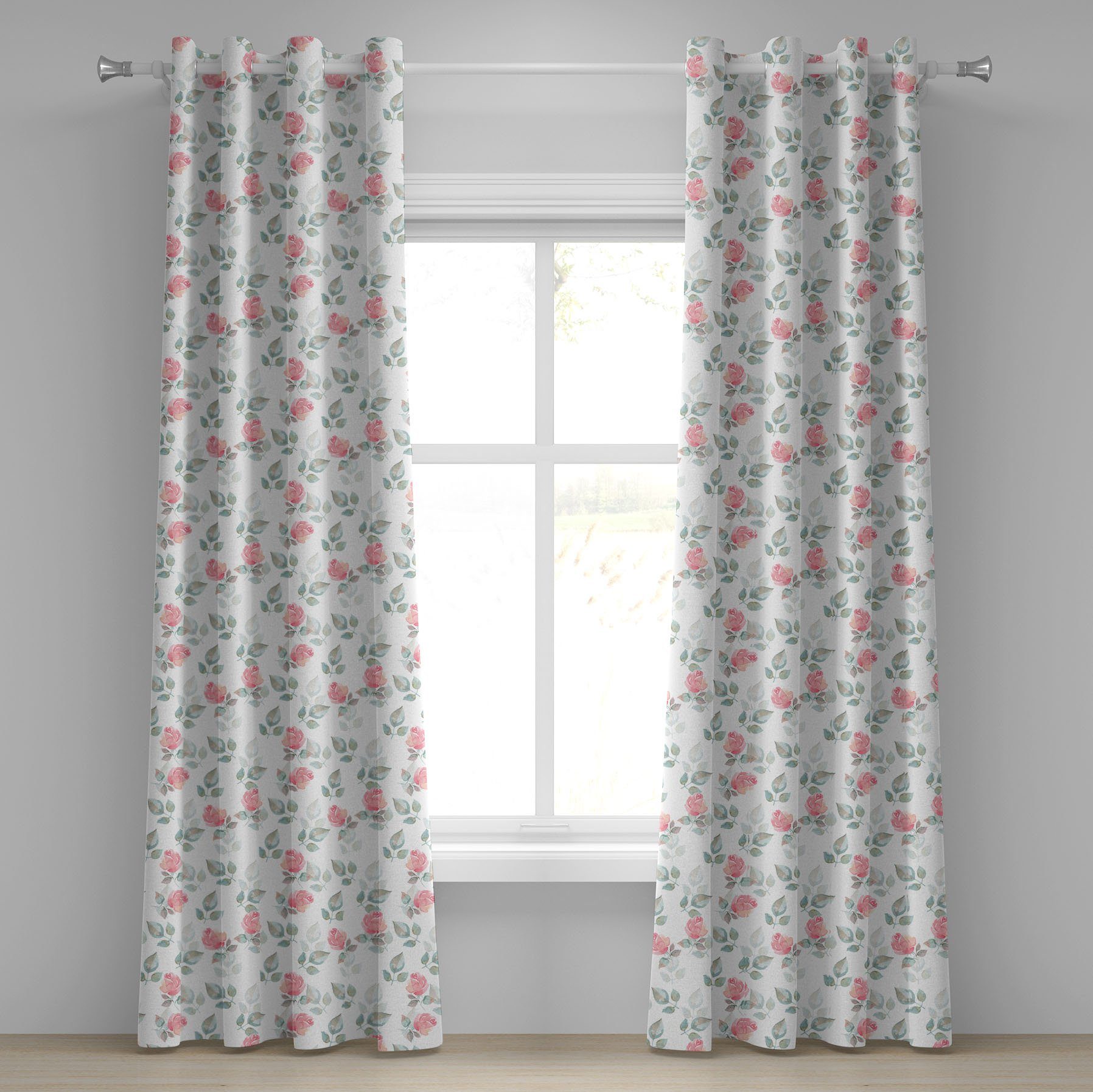 Abakuhaus, Rosenblätter Gardine 2-Panel-Fenstervorhänge Schlafzimmer Blumen Blüten Wohnzimmer, für Dekorative