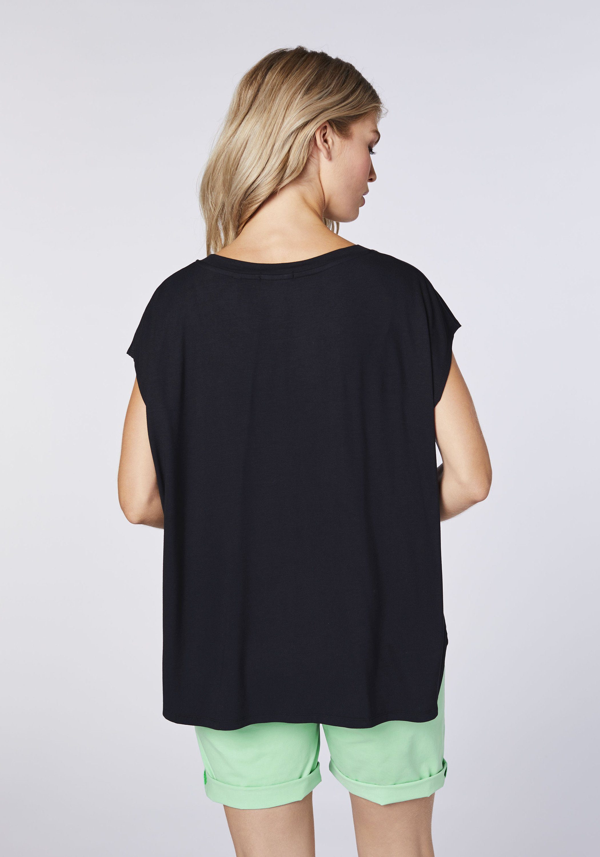 Viskose-Elasthanmix Chiemsee Black aus Deep mit Labelprint T-Shirt 1 Print-Shirt