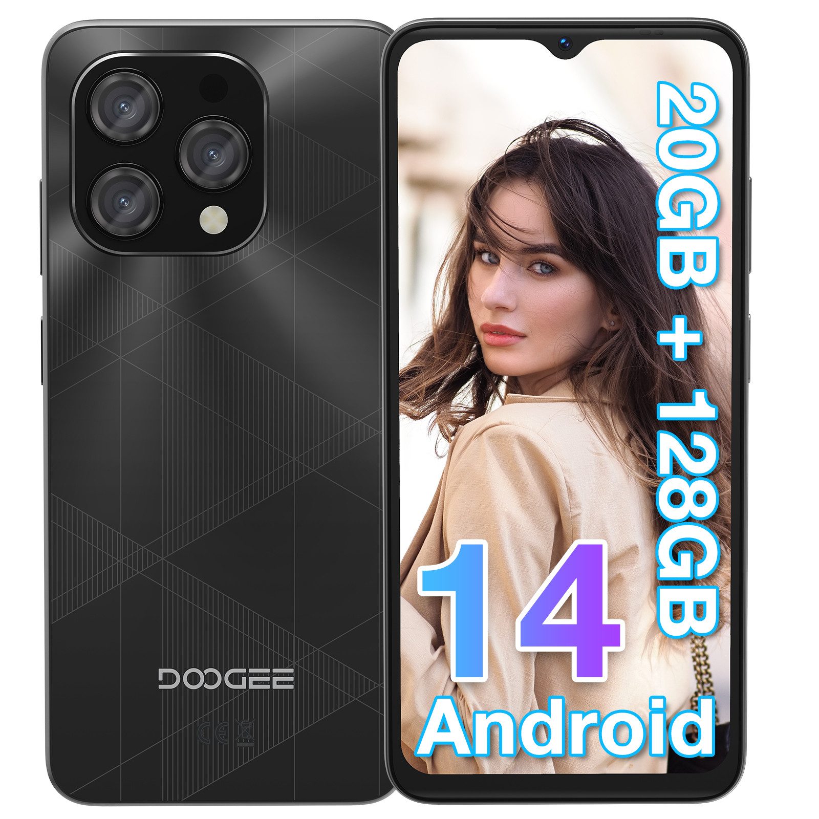 DOOGEE N55 Plus Android 14 Handy ohne Vertrag 8GB + 128GB 6,56 Zoll HD+ Smartphone (6.56 Zoll, 128 GB Speicherplatz, 13 MP Kamera, Octa-Core, 5150mAh Akku, 13MP Kamera, Face Unlock, Dual SIM)