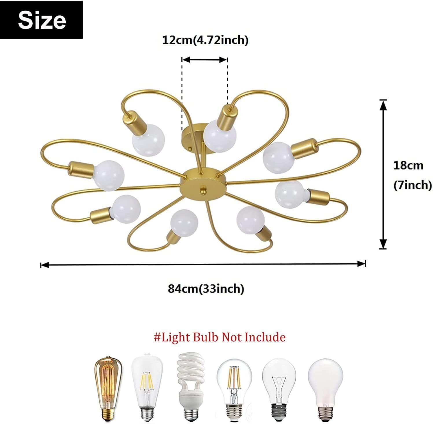 DOPWii Glühbirne 20-30m² für Deckenlampe Köpfe Gold Deckenleuchte Wohnzimmer,82*15cm,E27,Keine 8
