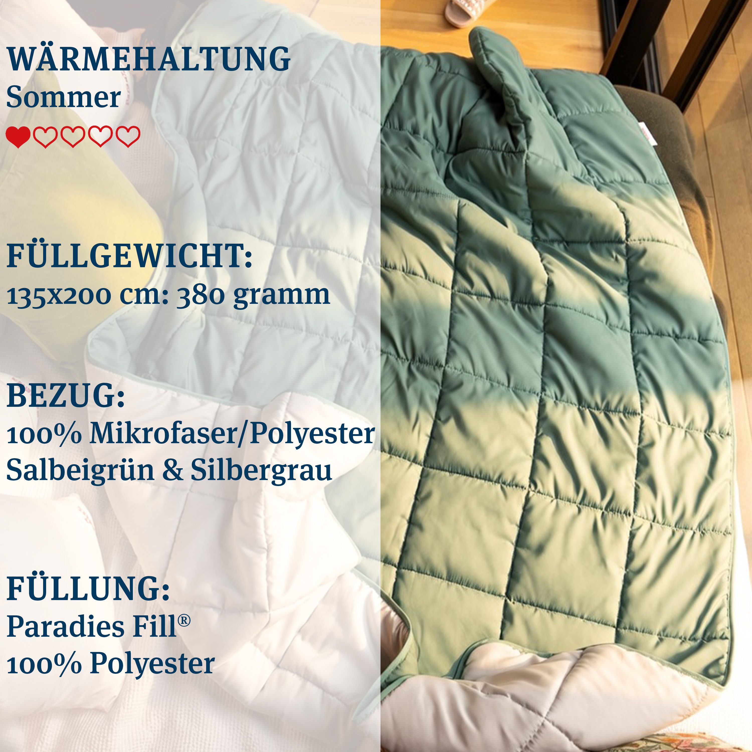 Paradies Microfaserbettdecke Sorelia, Bettdecke ohne Bezug nutzbar, Füllung: 100% Polyester, Bettdecke mit integriertem Bezug, leichte Sommerdecke 135 x 200cm