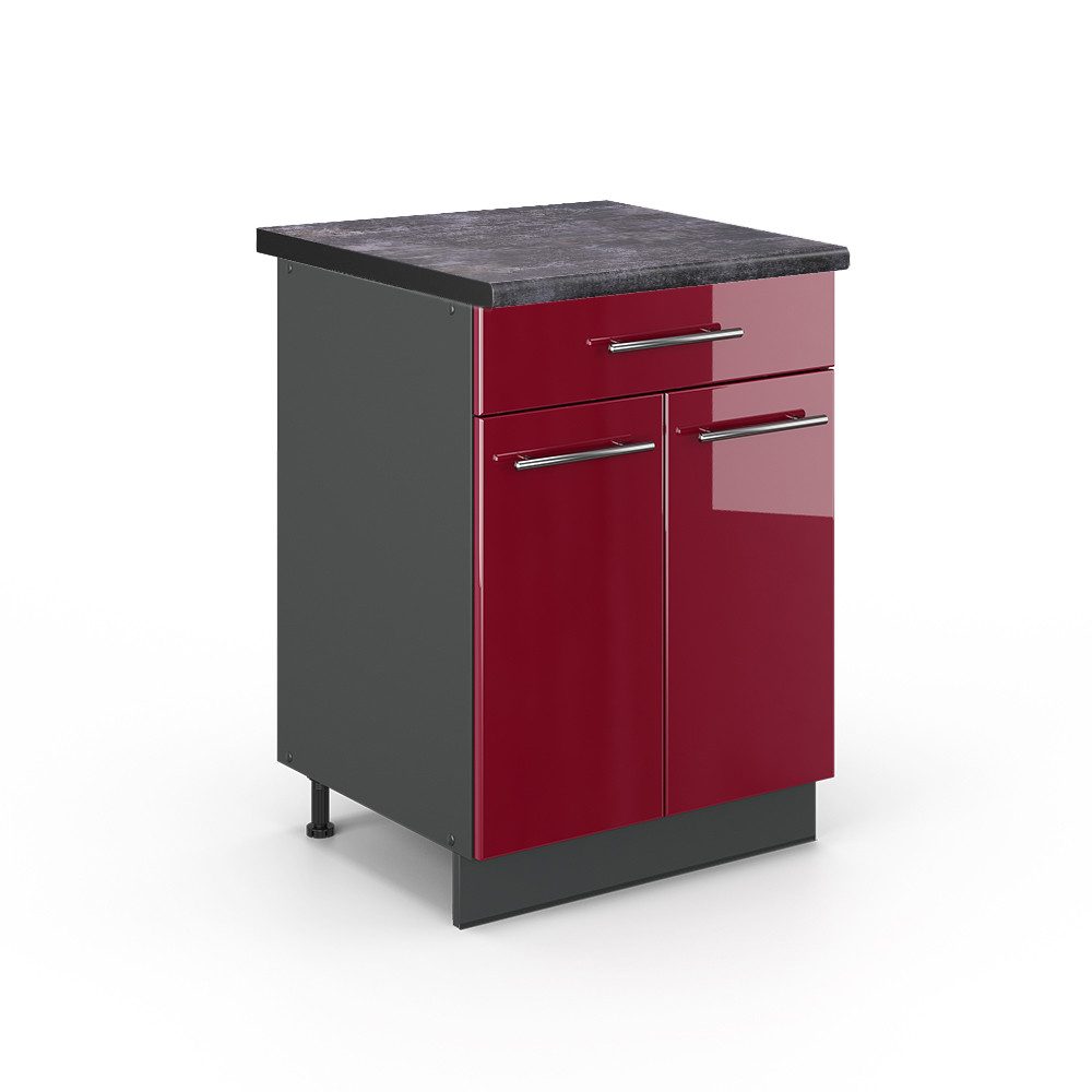 Vicco Unterschrank Fame-Line, Bordeaux Hochglanz/Anthrazit, 60 cm mit Schublade, AP An... (1-St)