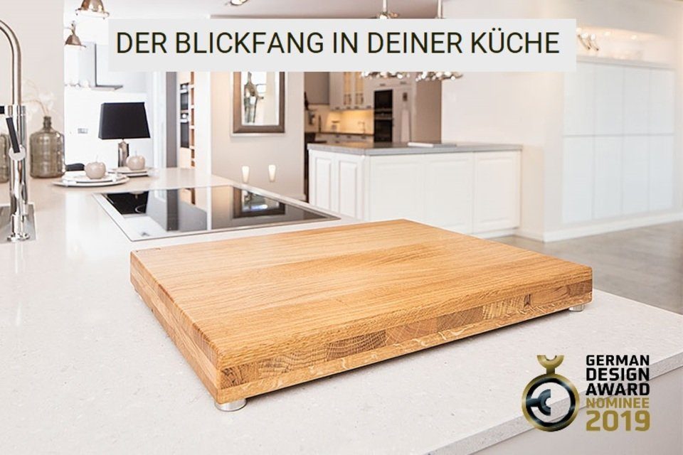 Premium IN GERMANY, Schneidebrett Standfest Schneidboard Extrem Massivholz, Design Schneidebrett 53x40x6cm, Eiche, MADE