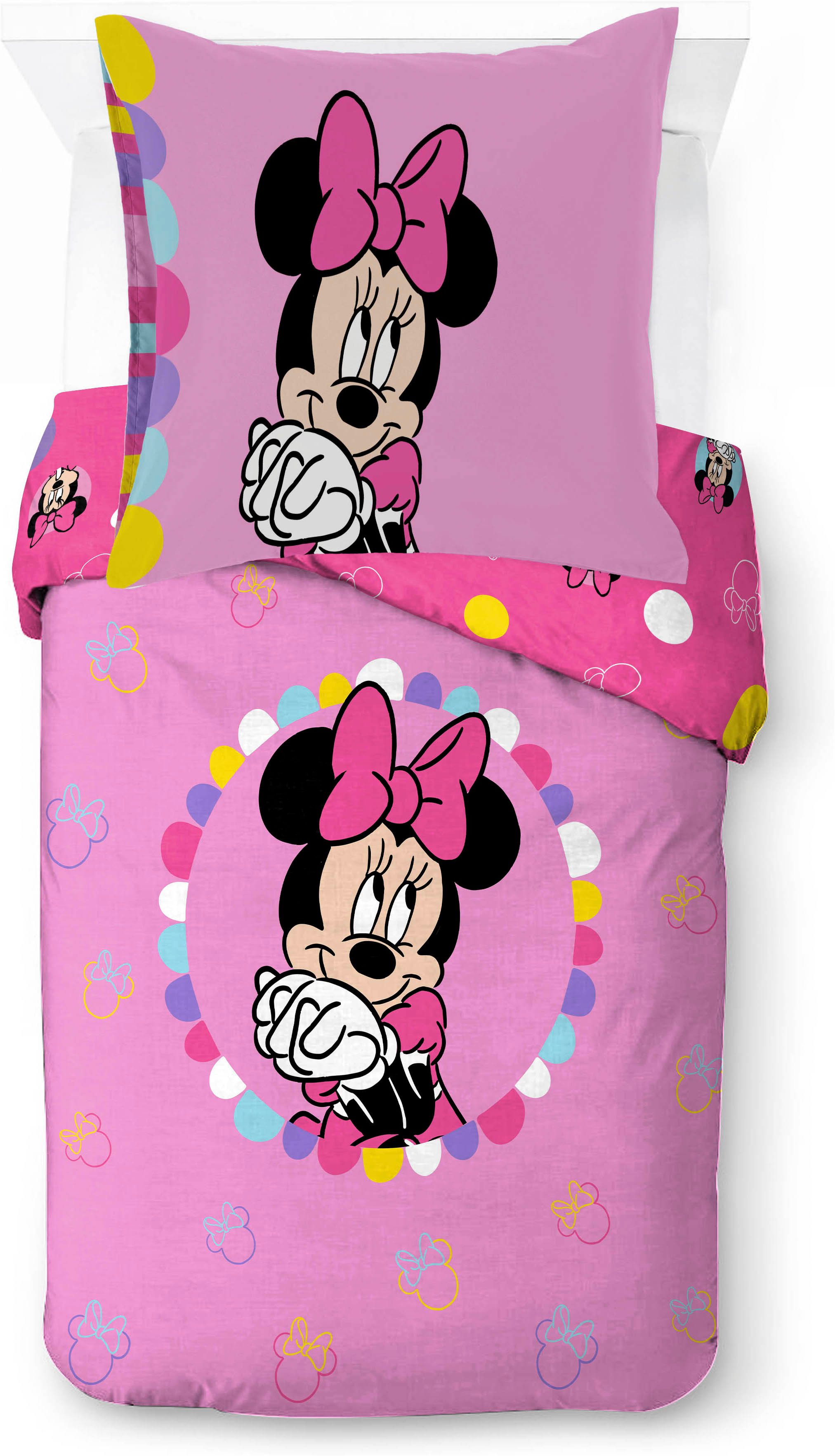 Disney Kinderbettwäsche Minnie Mouse Happy, Linon, 2 teilig, 100% Baumwolle