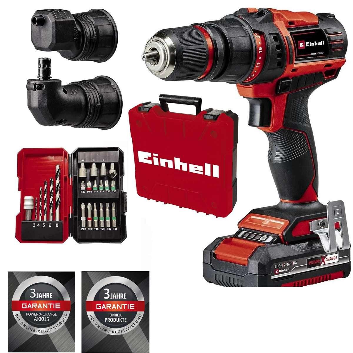 Einhell Akku-Bohrschrauber Einhell TE-CD 18/45 3X-Li+22 / 18V 2,0 Ah-Akku, Ladegerät, 18 V, (45 Nm,22-tlg.Bitset + E-Box)