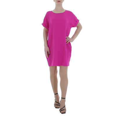 Ital-Design Tunikakleid Damen Freizeit (86164446) Kreppoptik/gesmokt Kleid in Pink