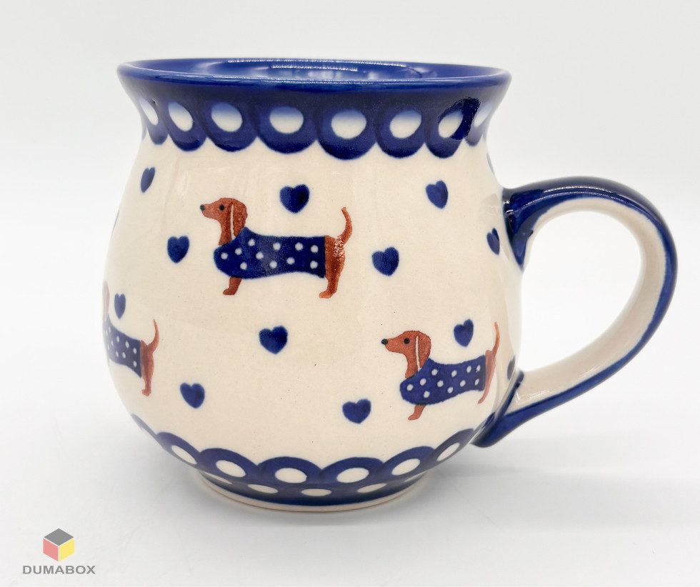 Ceramika Bolesławiecka Kalich Becher Handgefertigte Bunzlauer Keramik DACHSHUND Becher 500 ml