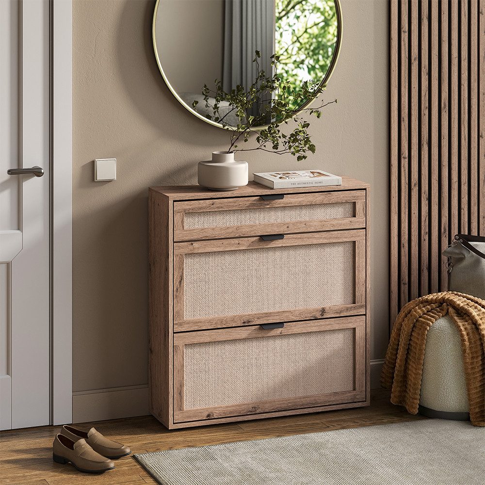 Vicco Schuhkipper Elven, Eiche, 80 x 85 cm mit 2 Kippfächern & 1 Schublade (1 St)