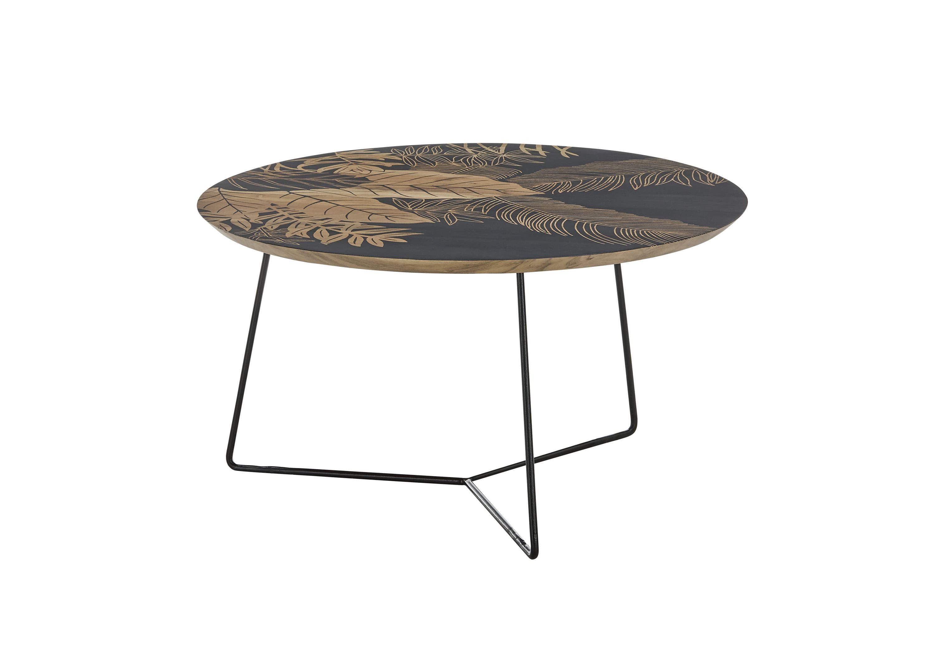 Robas Lund Couchtisch, rund aus Mangoholz m. schwarzem Druck 85 x 45 x 85 cm