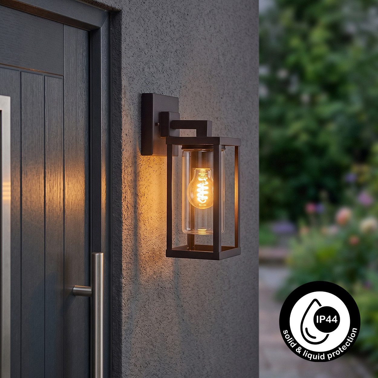hofstein Außen-Wandleuchte Außenwandlampe aus Metall/Glas in Schwarz/Klar mit Lichteffekt, ohne Leuchtmittel, Wandleuchte außen abwärts im modernen Retro/Vintage-Design, E27, IP44