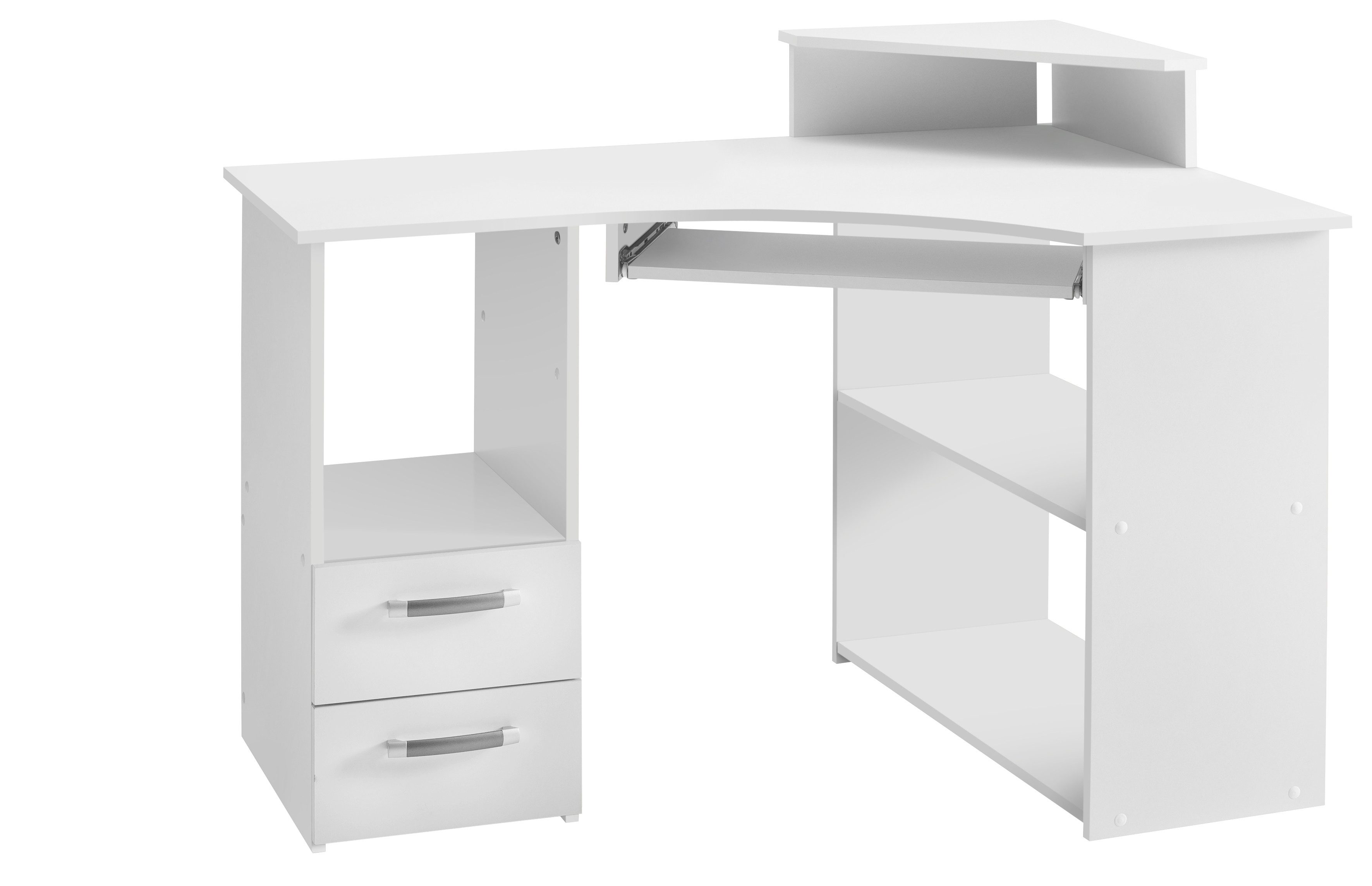 VOGL Möbelfabrik Schreibtisch Sam, Eckschreibtisch, Tastaturauszug, Monitoraufsatz & opt. Towerfach