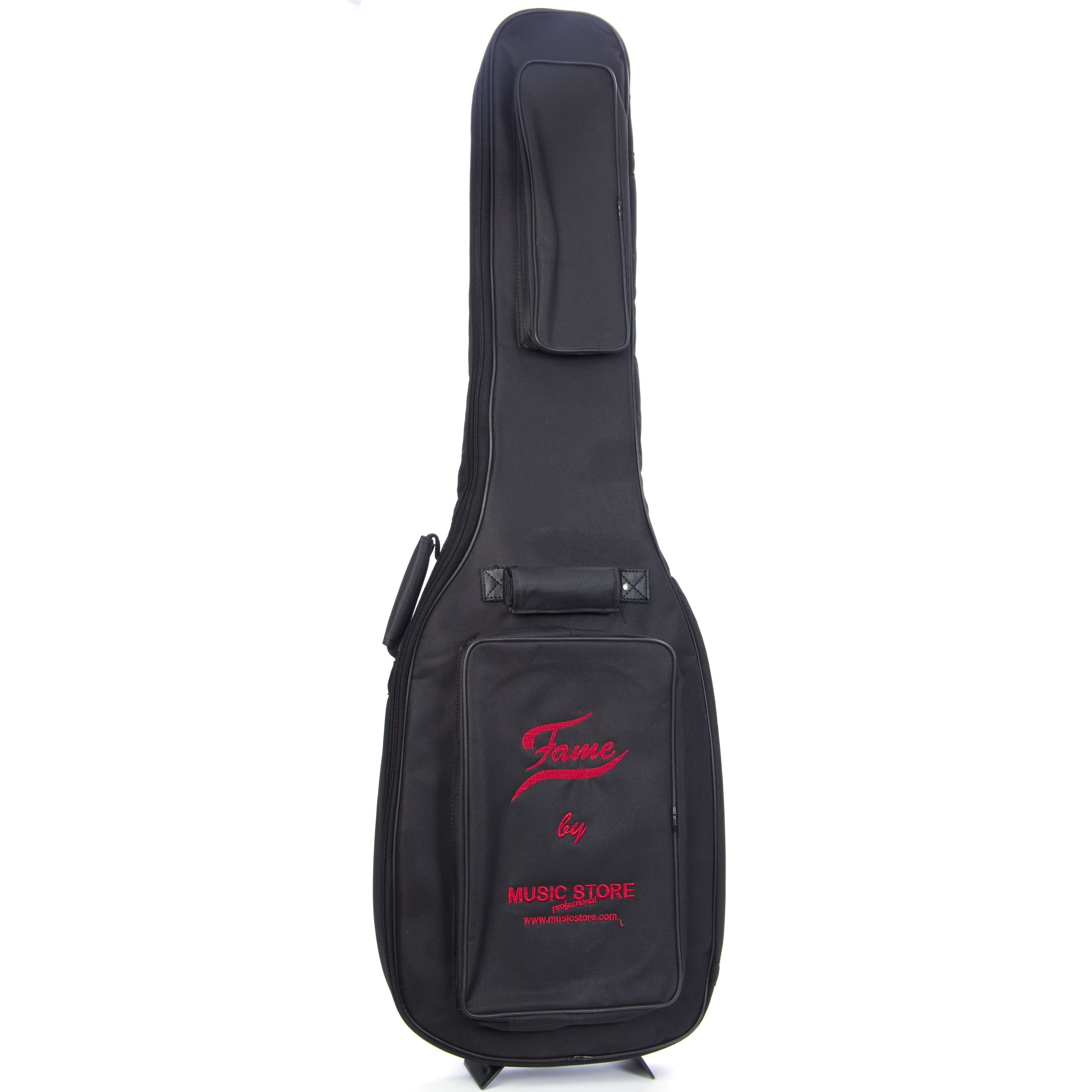 FAME Gitarrentasche (Deluxe E-Bass Gigbag Wetterfest 20mm Polsterung Rucksackgarnitur Zubehörfächer Robustes Nylongewebe Schwarz, Bass-Gigbags, Bags für E-Bässe), Deluxe E-Bass Gigbag, Wetterfest, 20mm Polsterung