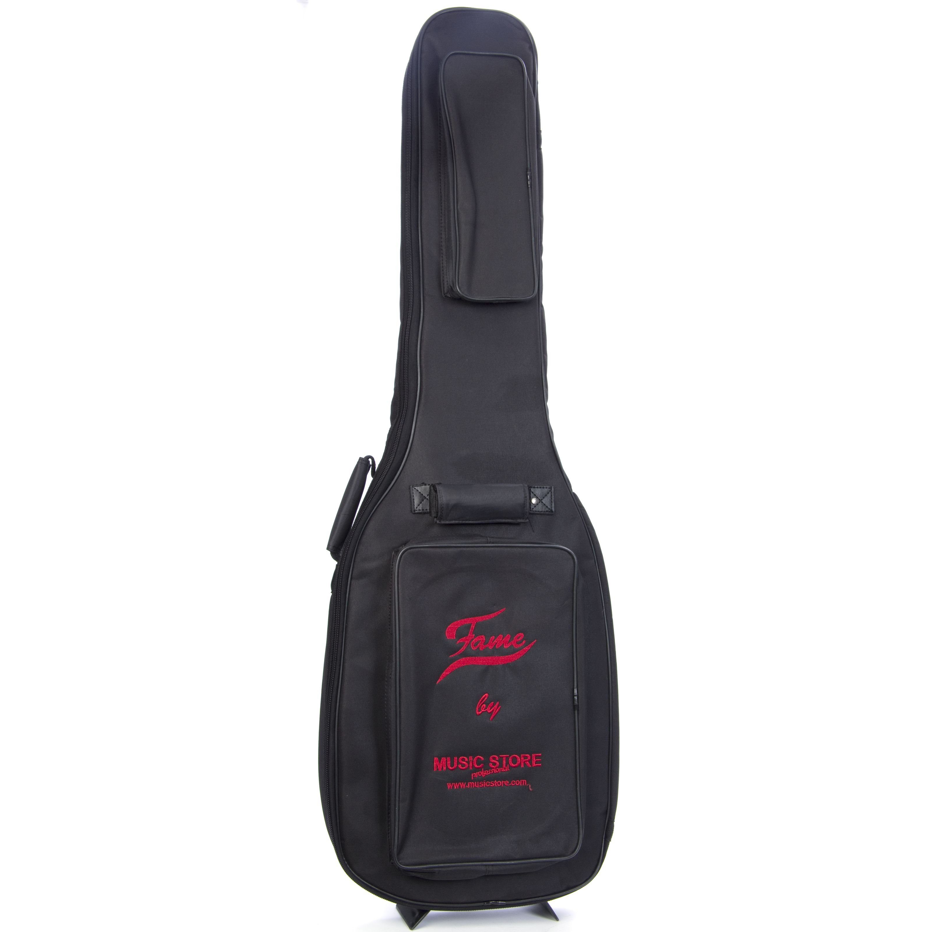 FAME Gitarrentasche (Deluxe E-Bass Gigbag, Wetterfest, 20mm Polsterung, Rucksackgarnitur, Zubehörfächer, Robustes Nylongewebe, Schwarz), Deluxe E-Bass Gigbag, Wetterfest, 20mm Polsterung