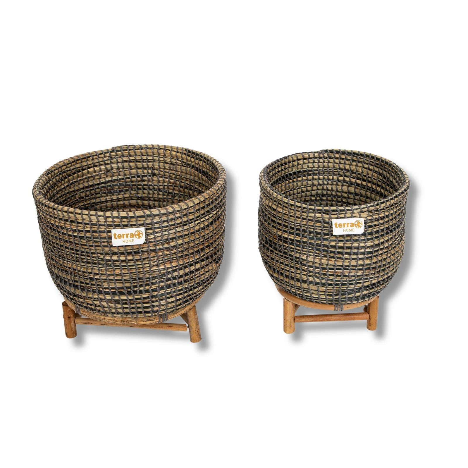 er Übertopf Set, 2 2 St), Set Übertopf blau Maße Praktische er Füllkorb, Seegras konisch er Pflanzenübertopf Blumentopf 2 Set (2 Home Terra H29/19 Ø32/25 Rattan