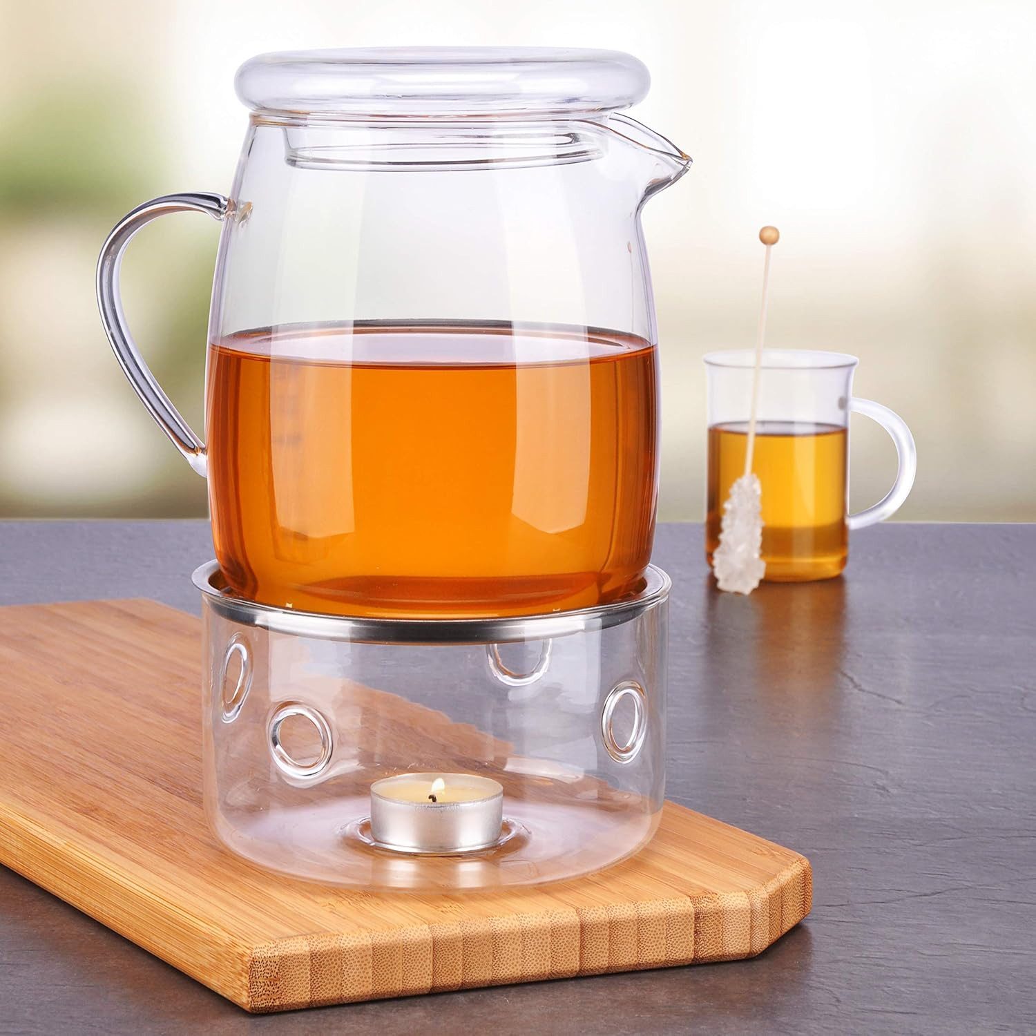 HI Teekanne Teekanne Glas (1,4 Liter) - Teekanne mit Stövchen Glaskanne 16030, (Teekanne mit Stövchen)