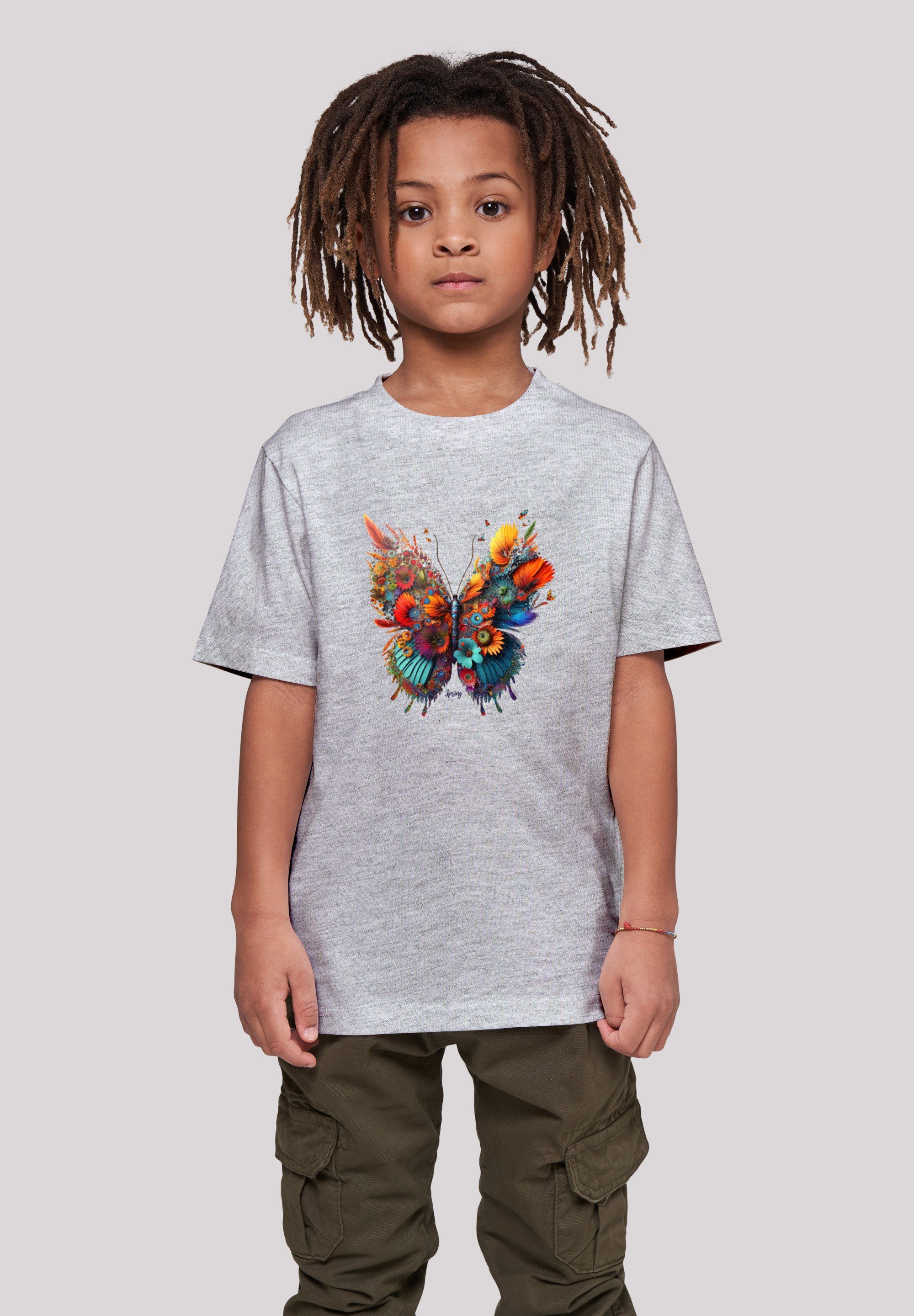 F4NT4STIC T-Shirt Schmetterling Blumen Tee Unisex Print heather grey