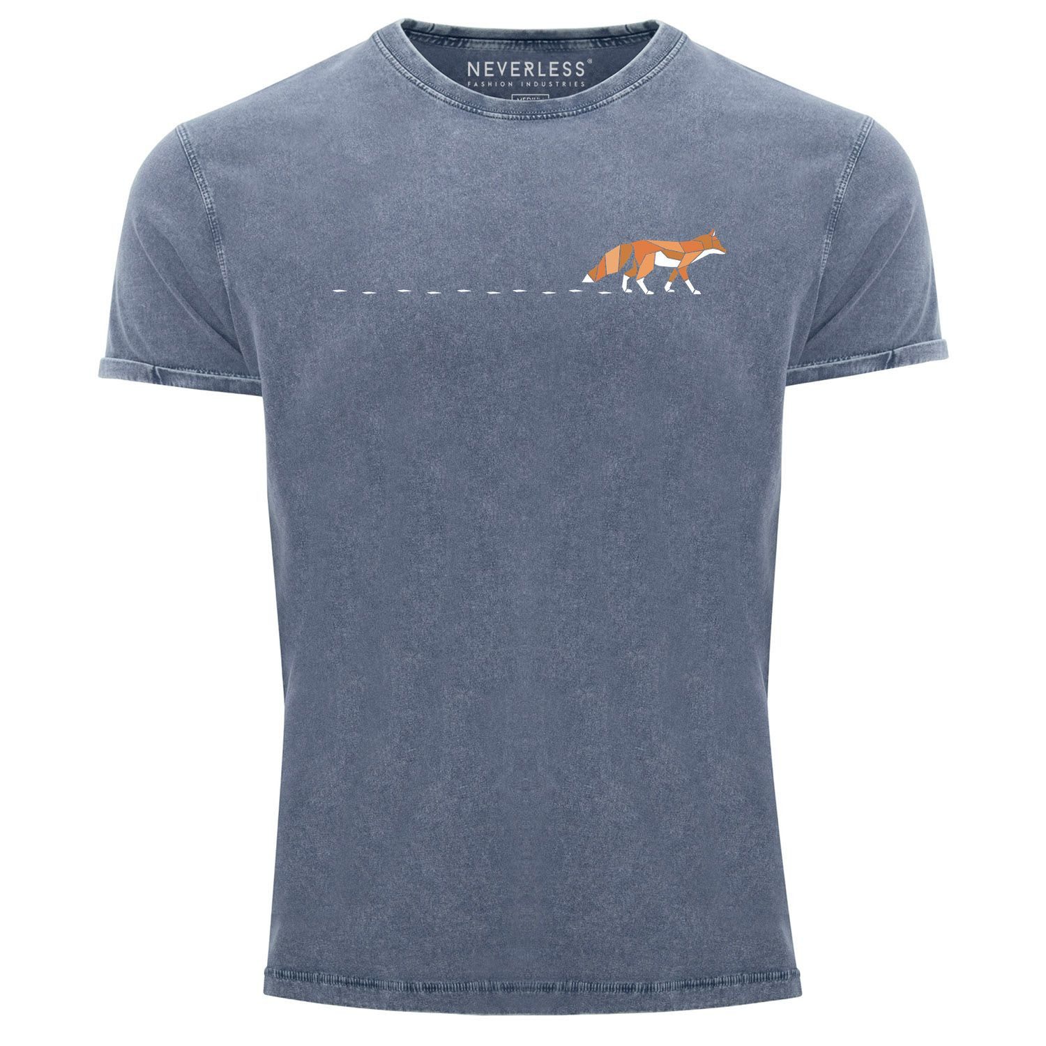 Print-Shirt Herren T-Shirt Vintage Fuchs Fox Wald Tiermotiv Logo Print Badge