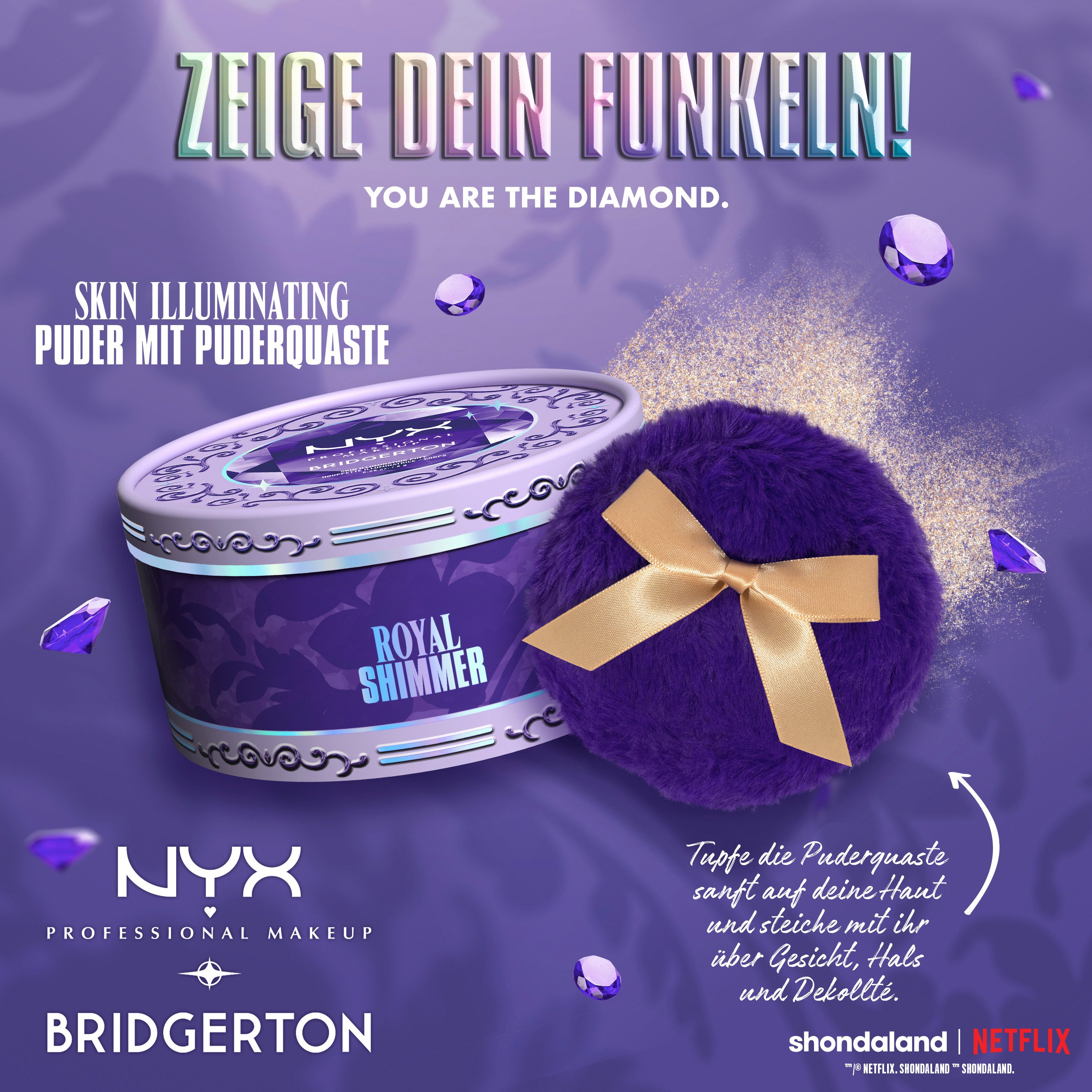 NYX PROFESSIONAL MAKEUP Highlighter BRIDGERTON ROYAL SHIMMER SKIN ILLUMINATING PUDER, perlmuttveredelte Puder