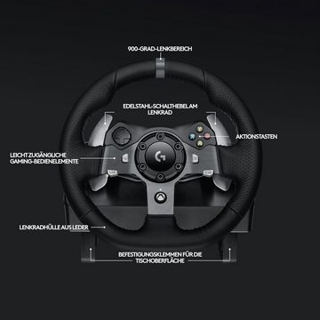 Logitech G920 Xbox PC Lenkrad mit Schaltung und Pedalen Gaming-Lenkrad (Driving Force Komplett Set mit 6 Gänge Schaltknauf Schalthebel, Rennlenkrad, Bremspedale)