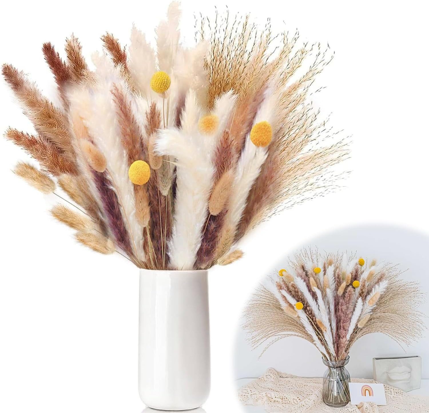 Trockenblume Pampasgras Trockenblumen Deko,65 Stück Pampasgras Getrocknet P günstig online kaufen