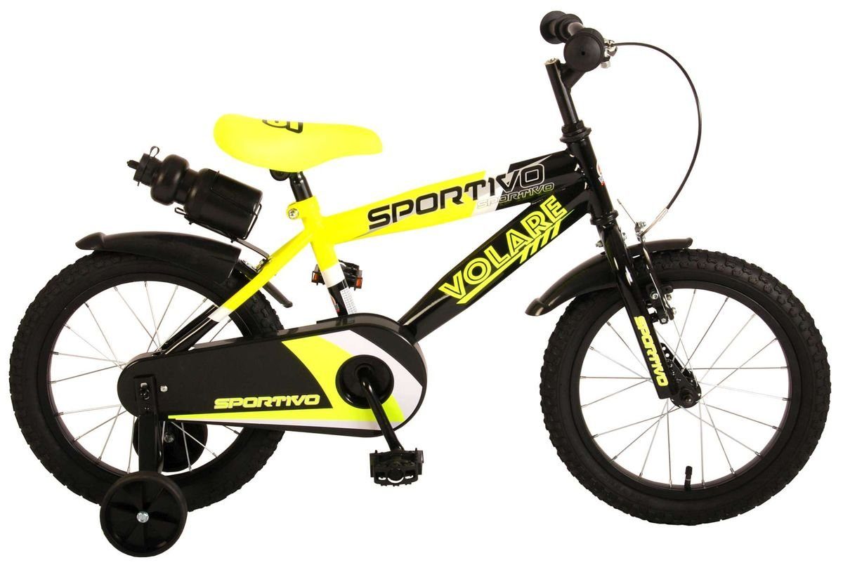 Volare Kinderfahrrad 16 1 Trinkflasche Schutzbleche, Zoll Schwarz Bmx 2064, Gang, Kinderfahrrad Sportivo Neon Fahrrad Kinder Bike Gelb Gelb Stützräder, Rücktrittbremse, Rad