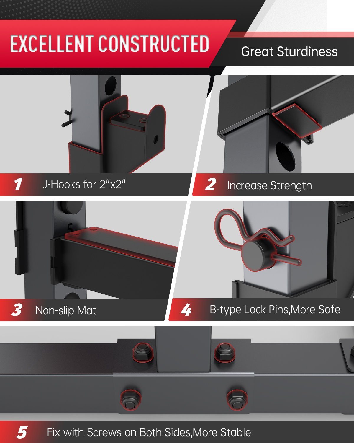 HUOLE-RACK A EXERCICE, Support de squat multifonctionnel monobloc Noir