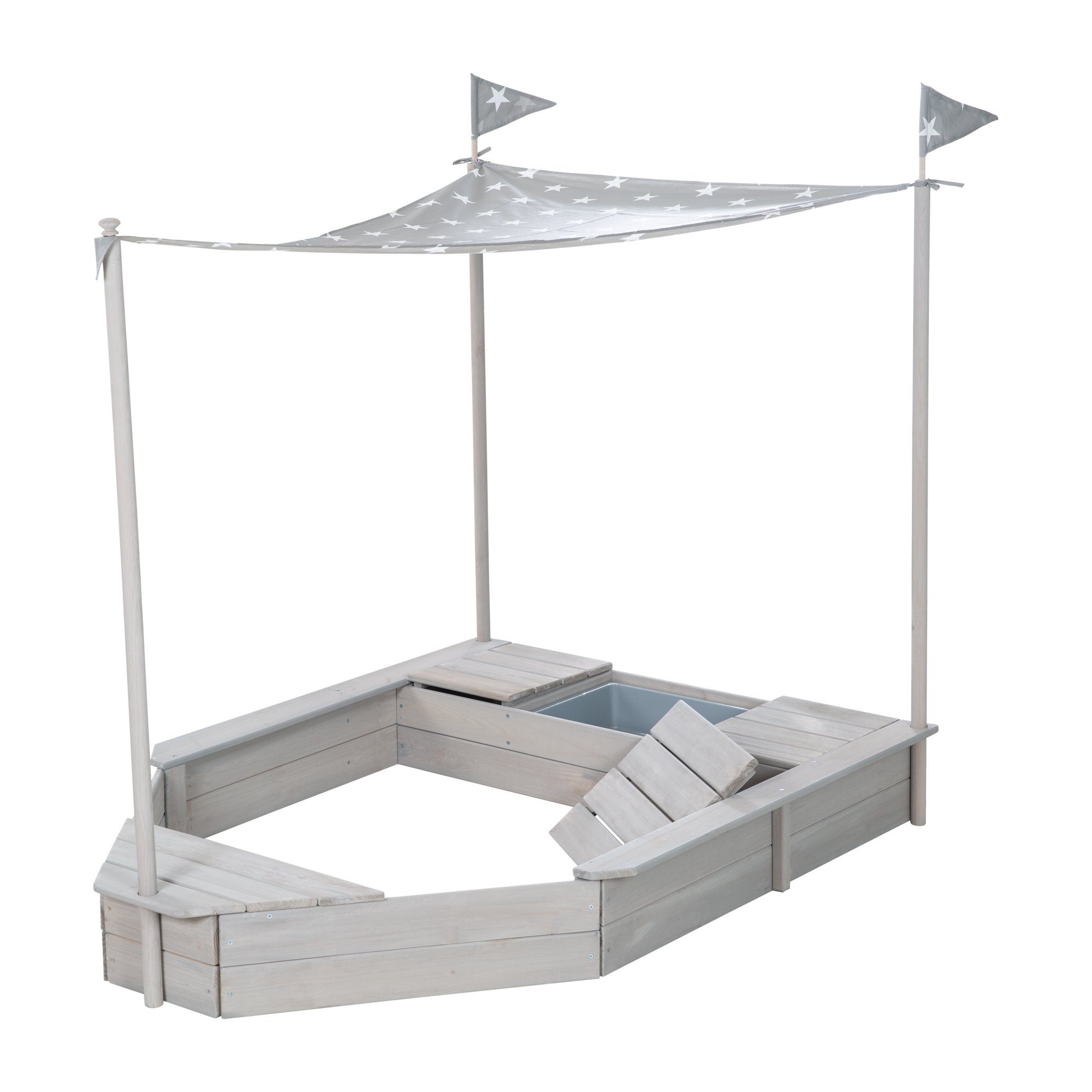 roba® Sandkasten Boot, Kinder-Sandkiste aus wetterfestem Massivholz, inkl. Sonnendach