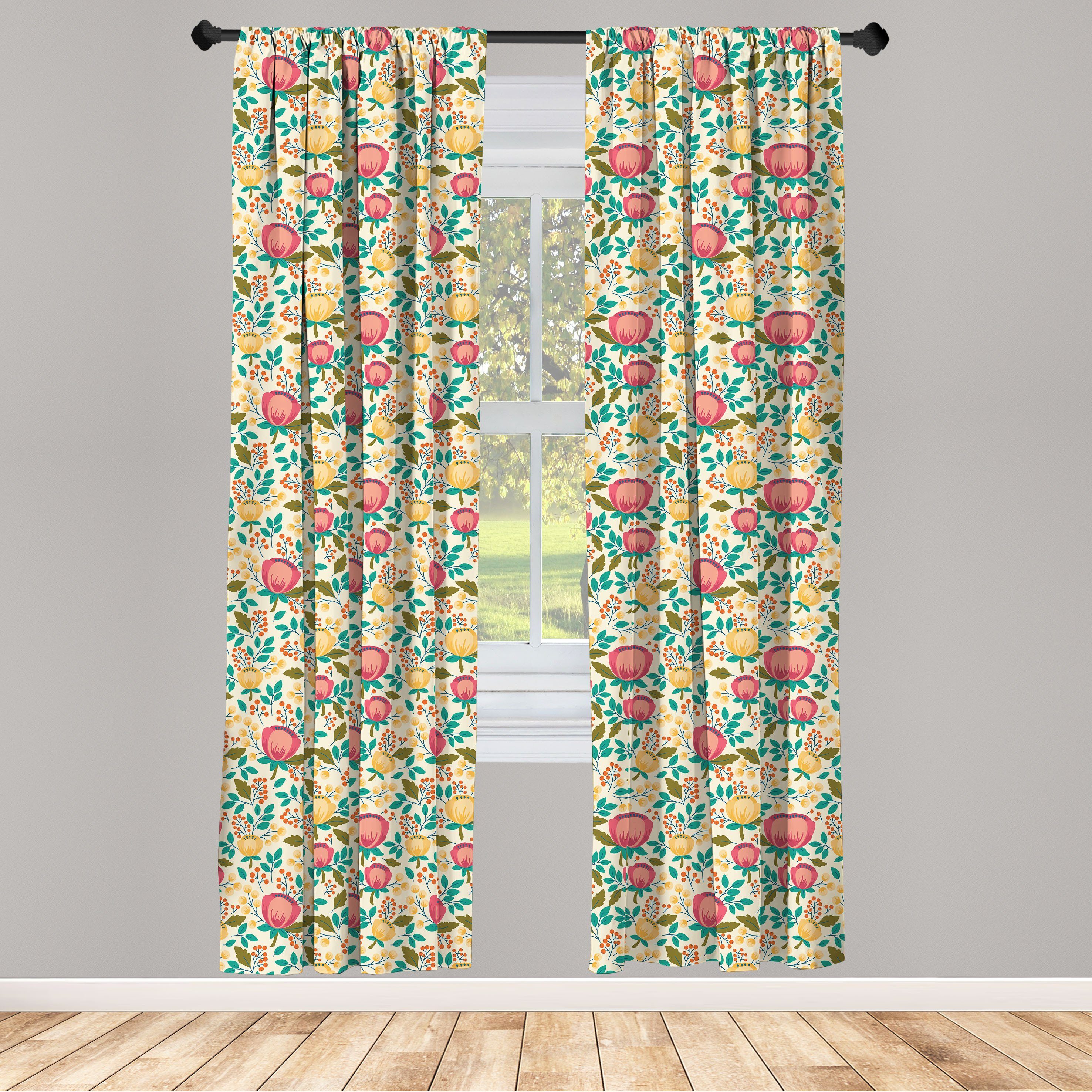 Gardine Vorhang für Wohnzimmer Schlafzimmer Dekor, Abakuhaus, Microfaser, Blumen Zierblumenblüten