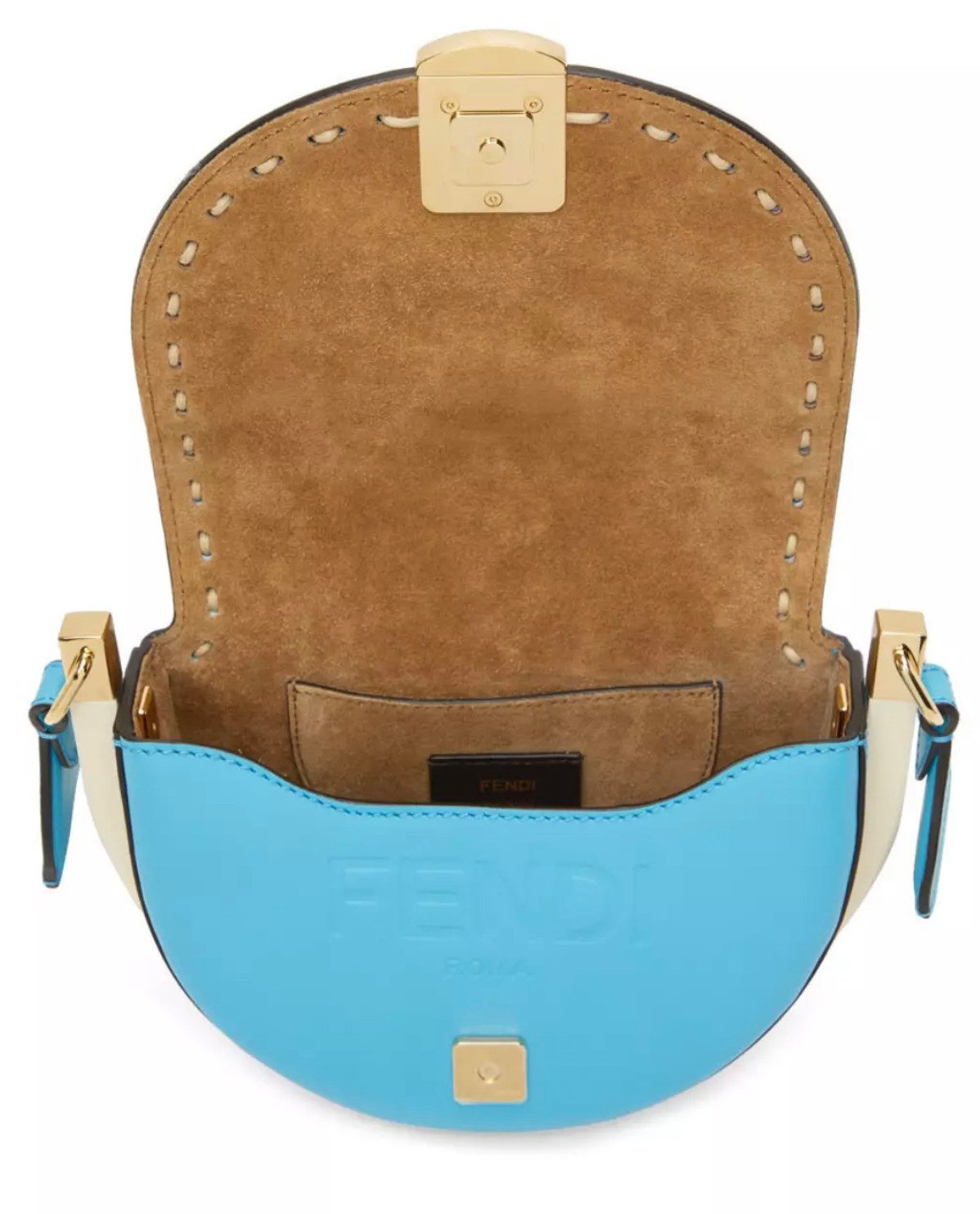 FENDI Umhängetasche Moonlight Curved Crossbody Satchel Tasche, Kalbsleder mit Plexiglas-Details, FF-Logo-Verschluss