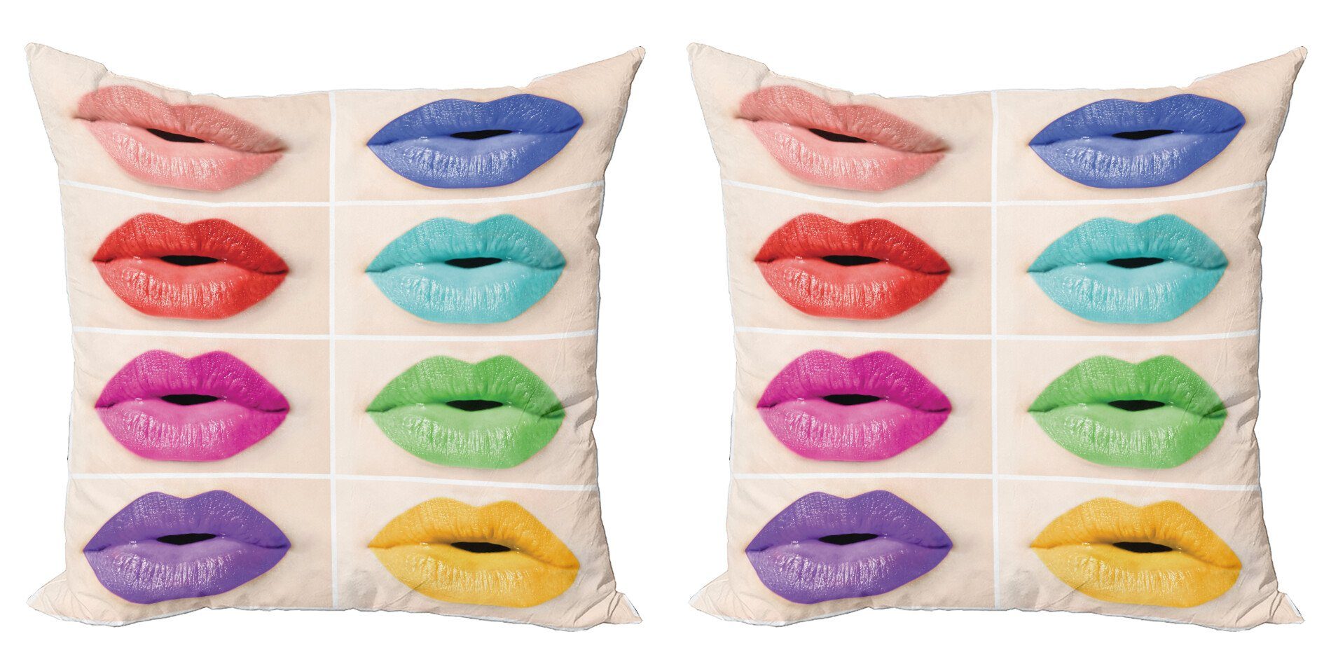 Kissenbezüge Modern Accent Doppelseitiger Digitaldruck, Abakuhaus (2 Stück), Collage Mehrere Farben-Lippen-Palette