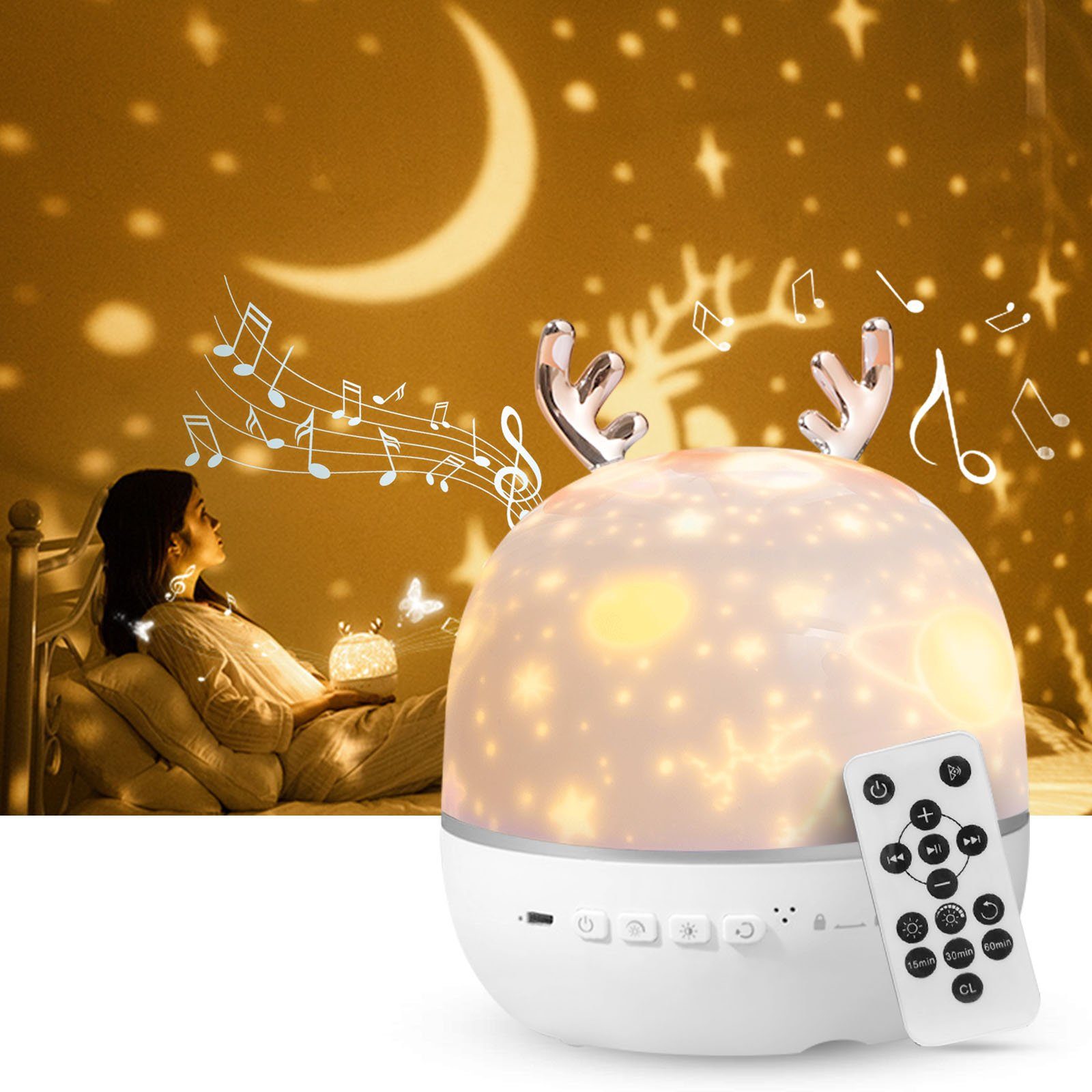 Sternenhimmel LED integriert, Projektionsfilmen Nachtlicht mit Lampe Aufladen Projektor Drehbar, USB fest LED Nachtlicht Daskoo Baby 360° 6 Projektionslampe Kinder