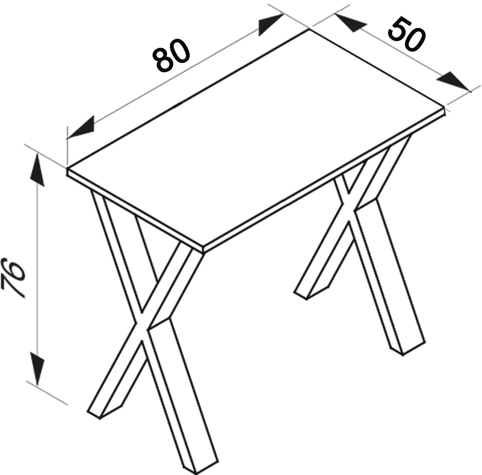 VCM Schreibtisch Bürotisch Lona H. 76 x B. 80 x T. 50 cm, Holz Schreibtisch, Füße aus hochwertigem Metall, Büromöbel