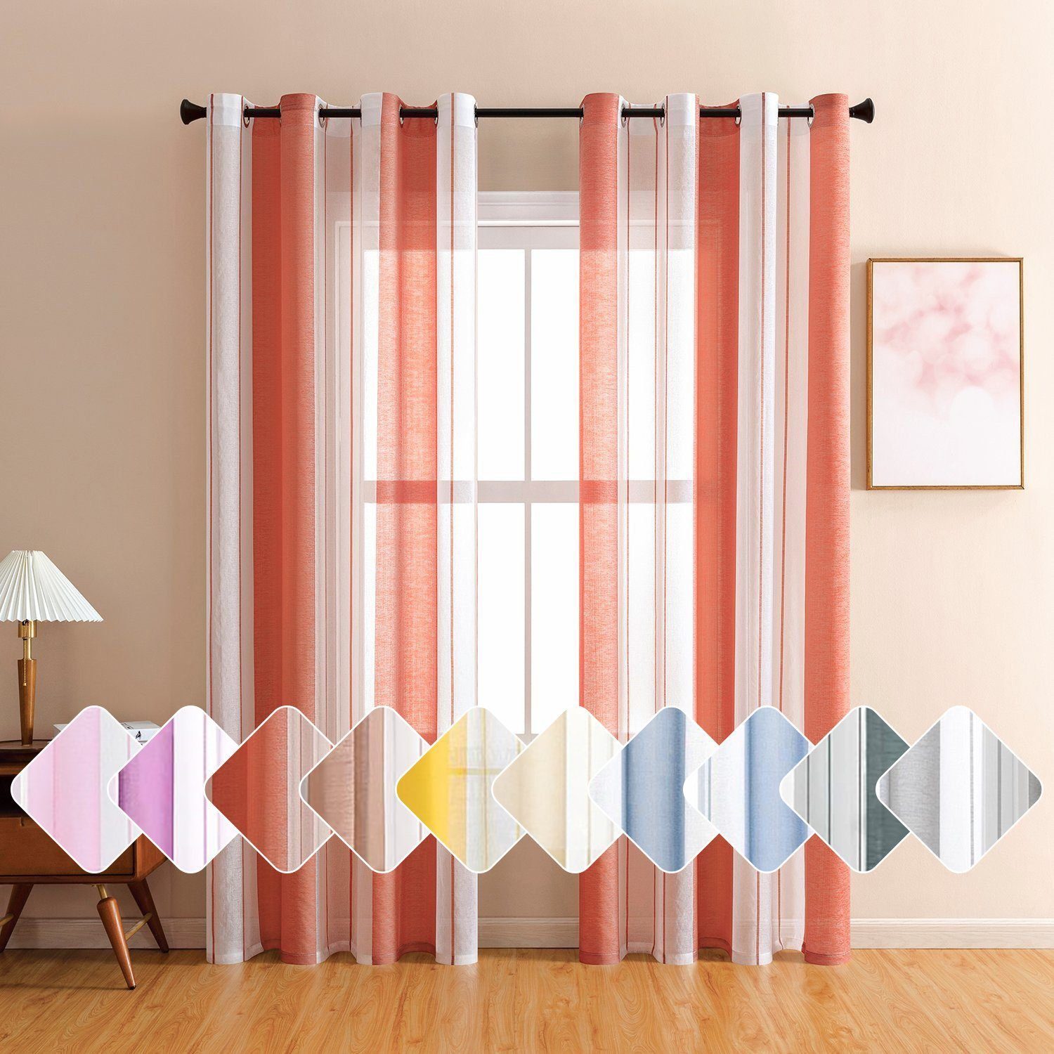 BYSURE Vorhang Gestreift Voile Vorhänge (2 St), Ösen, halbtransparent, Voil günstig online kaufen