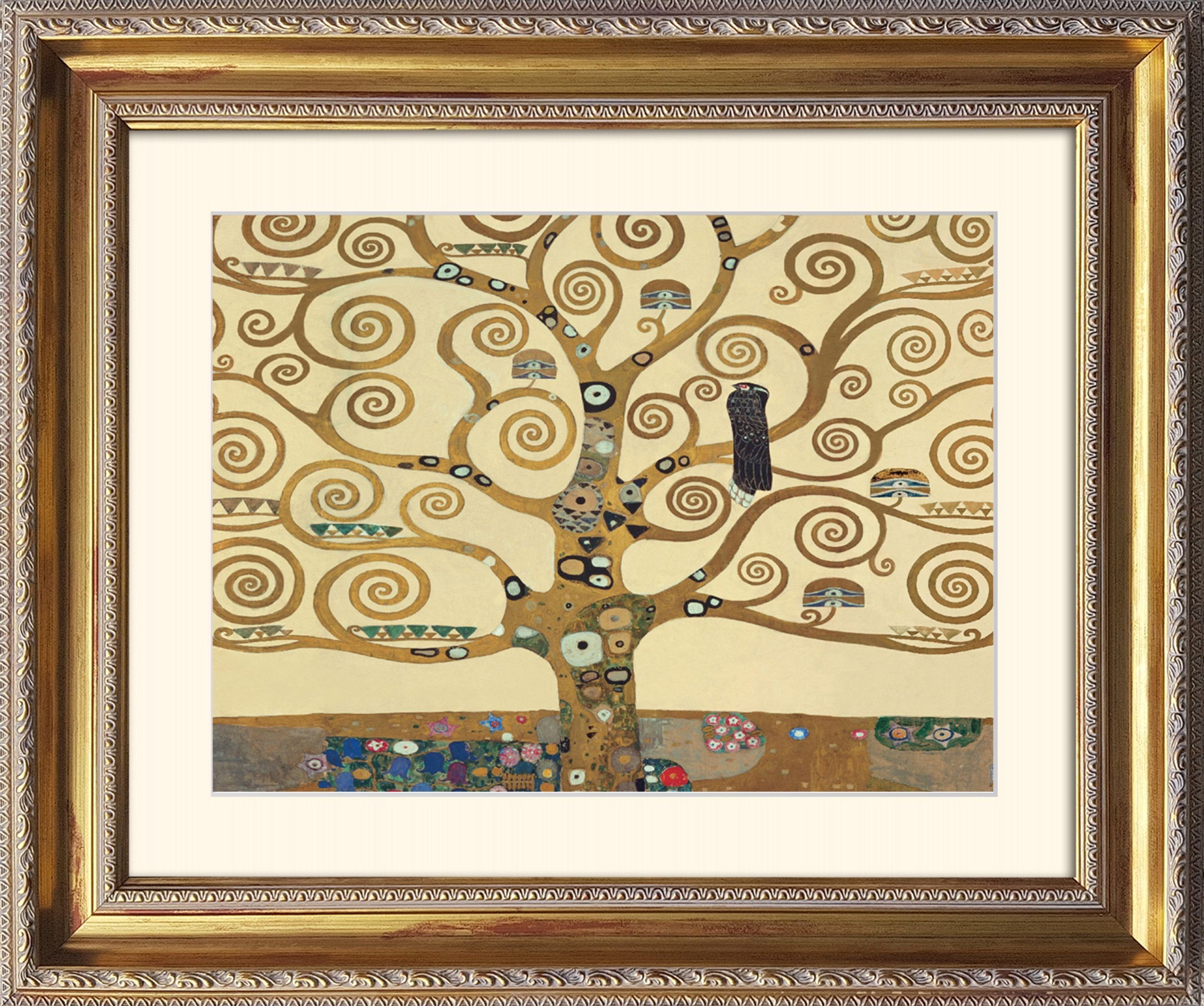 artissimo Bild mit Rahmen Klimt Bild mit Barock-Rahmen / Poster gerahmt 63x53cm / Wandbild, Gustav Klimt: The Tree of life - Lebensbaum