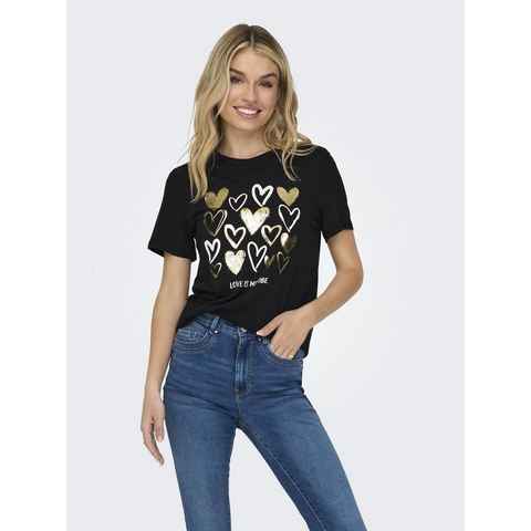 ONLY Kurzarmshirt ONLMARIE LIFE REG S/S HEARTS TOP BOX JRS