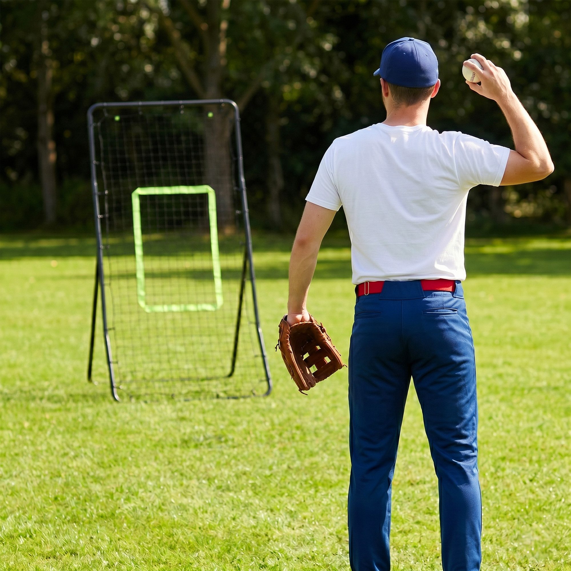 HOMCOM Rebounder Baseball Tragebar Softball mit Ziel Zone, Metall, (Netzrückprallwand, 1-St., Kickback Netz), Schwarz 90 x 80 x 140 cm
