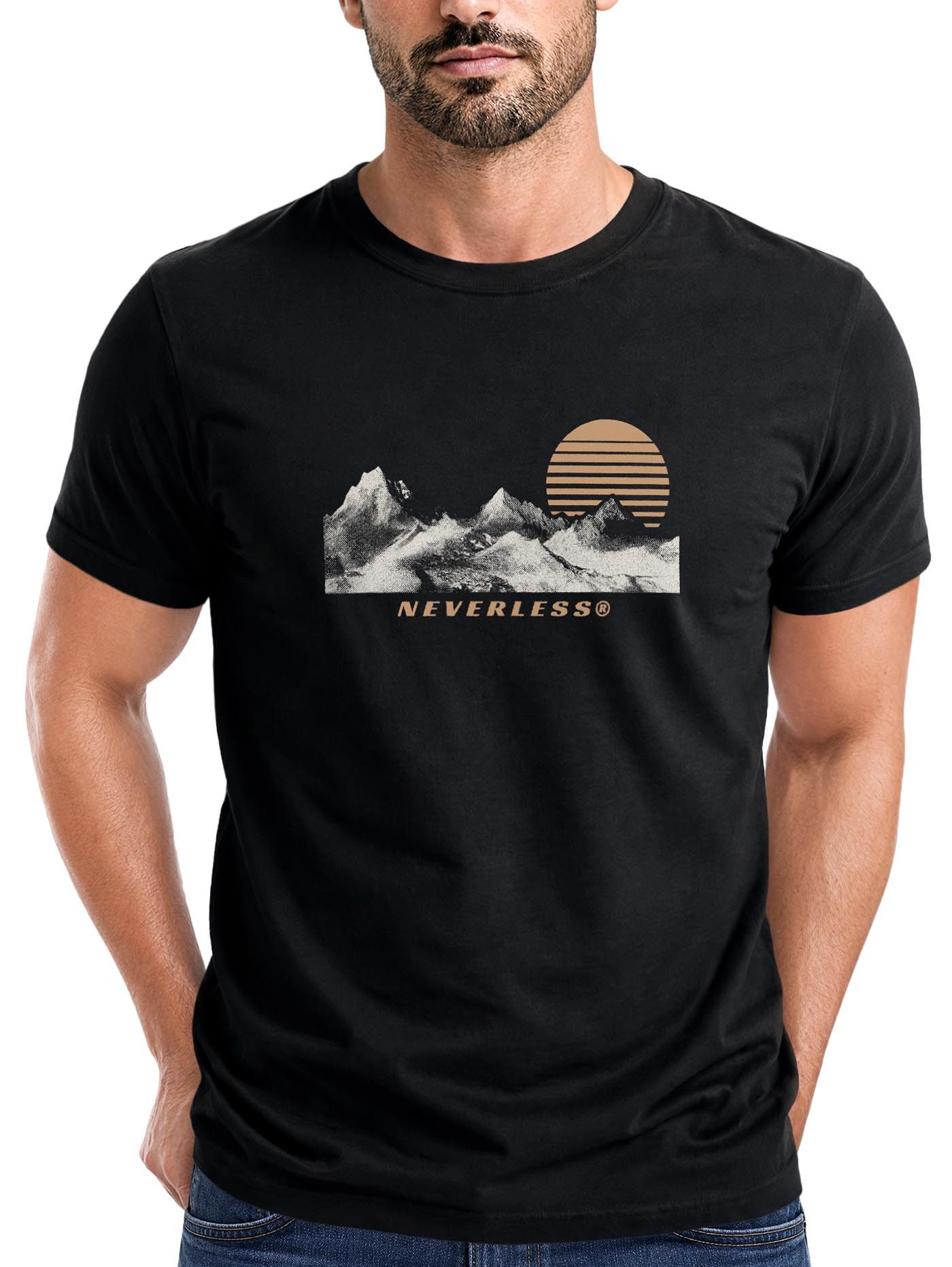 Neverless Print-Shirt Herren T-Shirt Printshirt Outdoor Statement Natur Wandern Fashion mit Print