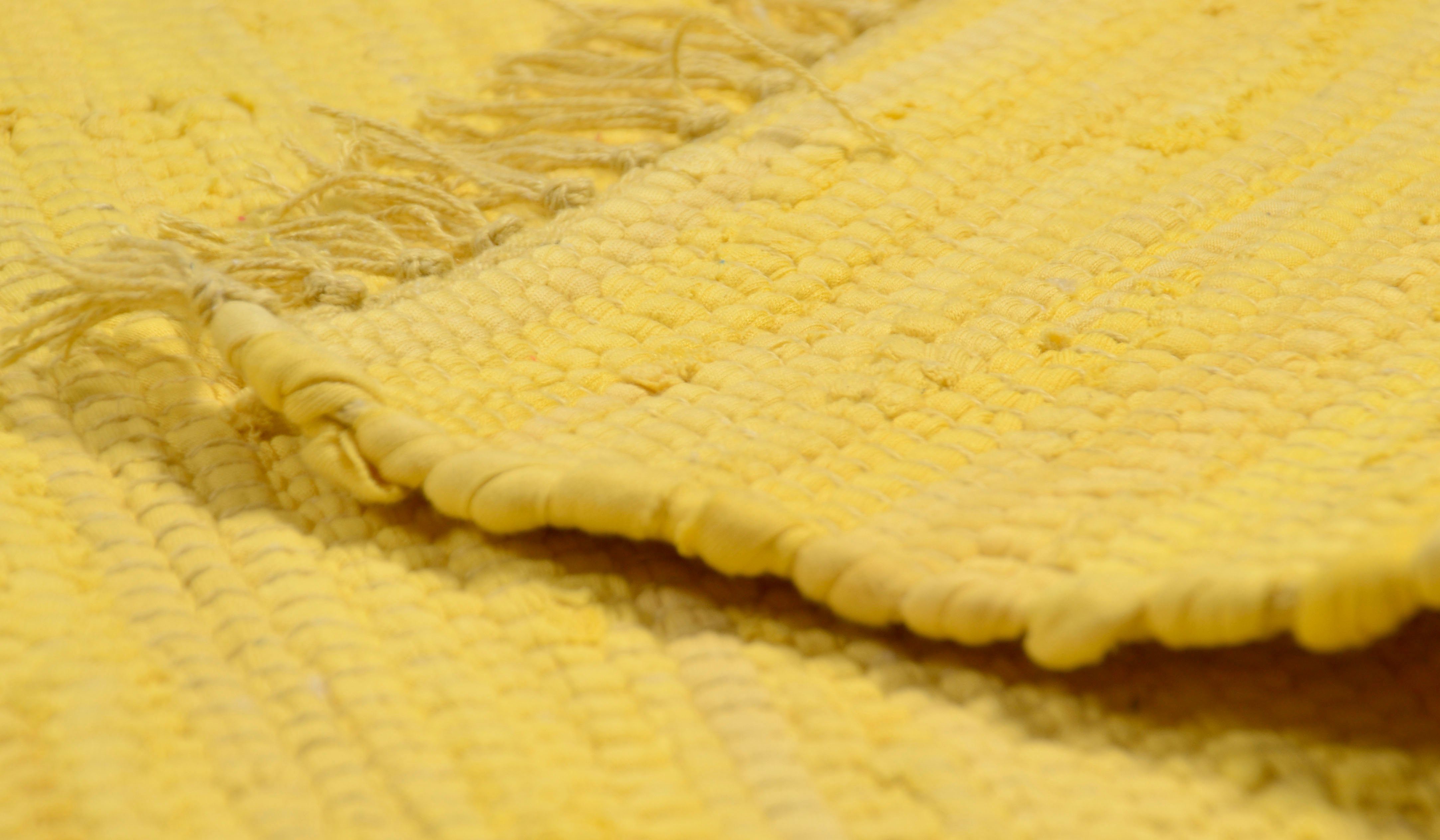 Flachgewebe, Teppich 5 Teppich, rechteckig, mm, reine gelb THEKO, Handweb Cotton, handgewebt, Fransen mit Höhe: Happy Baumwolle,