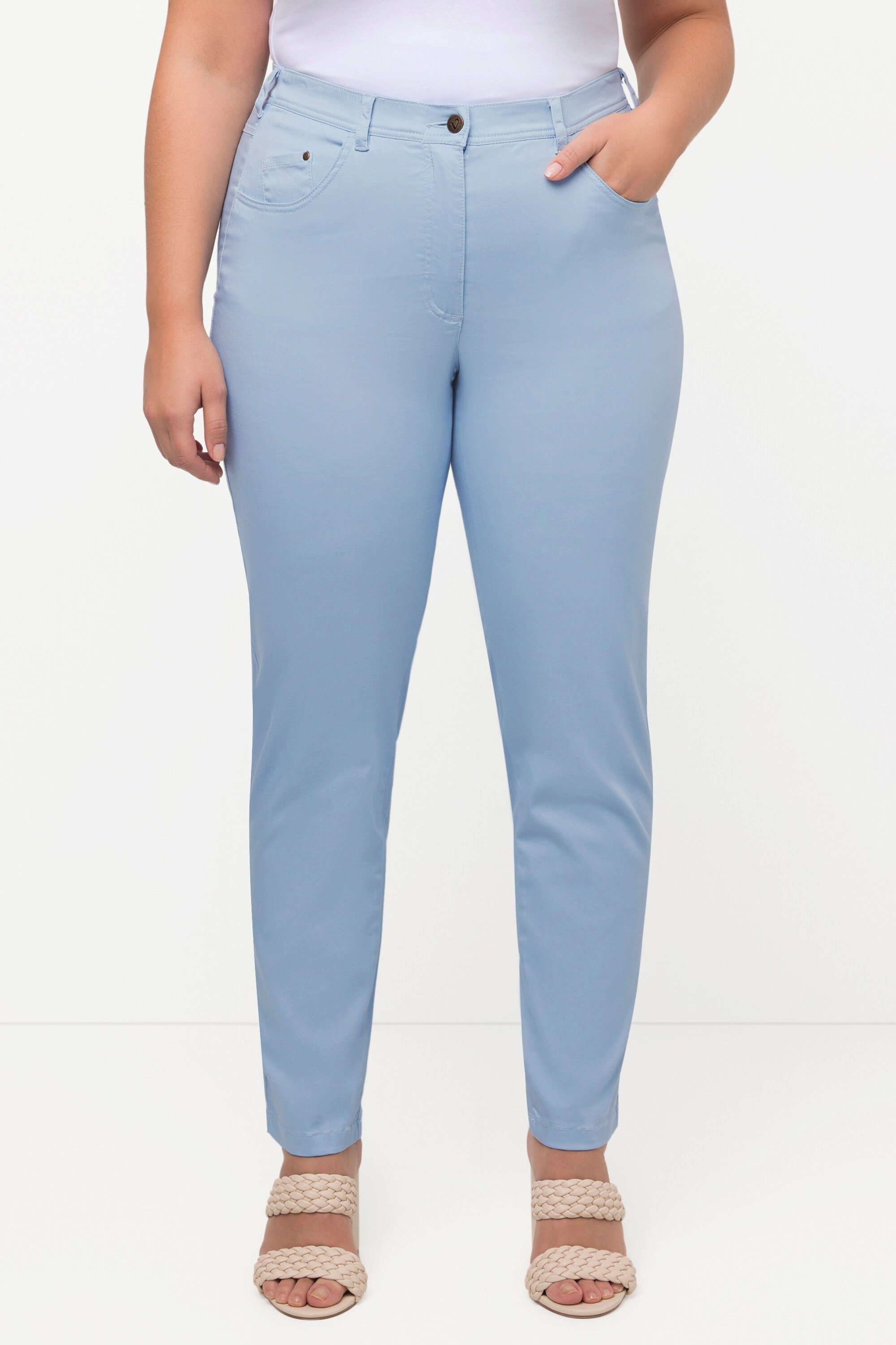 Ulla Popken Stretch-Hose Hose Sophie Stickerei schmale 5-Pocket-Form hellblau