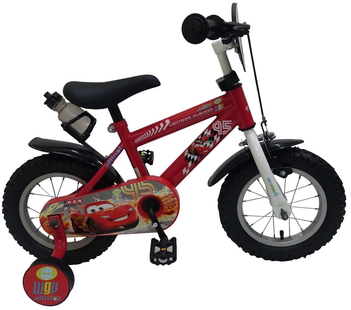 1 Kinder Rücktrittbremse, Jungen Fahrrad Rad CARS McQueen VOLARE, Disney 12 Kinderfahrrad Zoll Stützräder, Gang, Volare Trinkflasche Bike