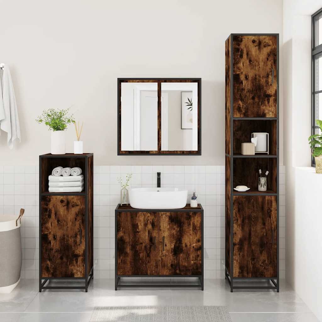 vidaXL Badezimmer-Set Waschbeckenunterschrank Räuchereiche 65x33x60 cm günstig online kaufen