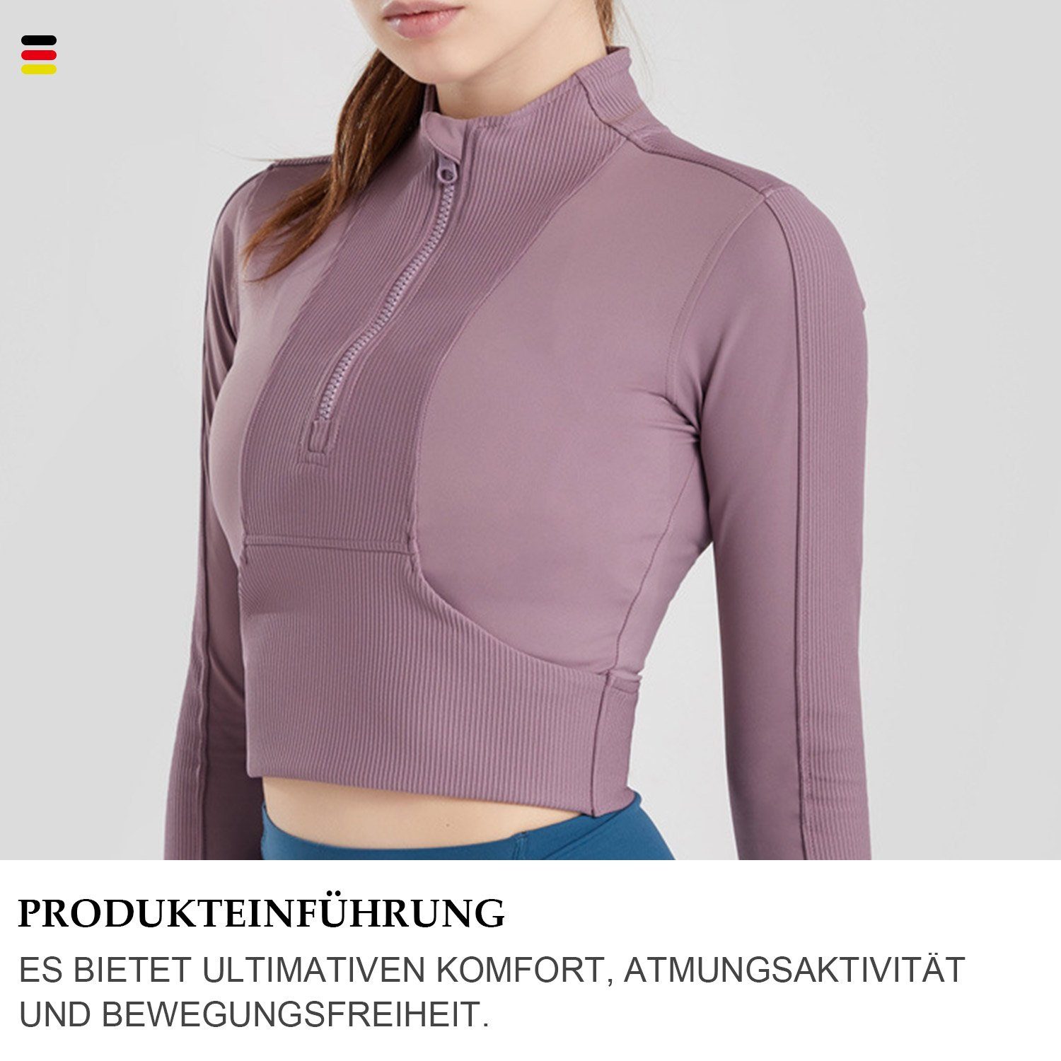 MAGICSHE Funktionsshirt T-Shirt Damen Fitness Reißverschluss Top Design Halber Leicht Sweatshirt Brust Lila